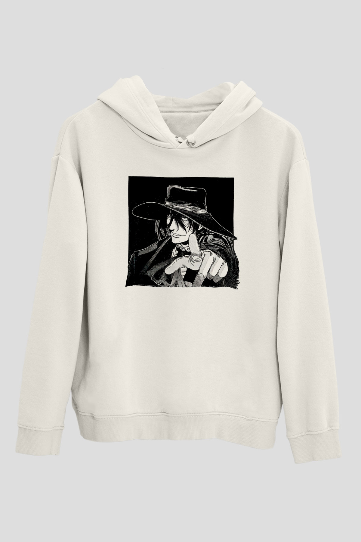 Alucard Baskılı Beyaz Unisex Hoodie