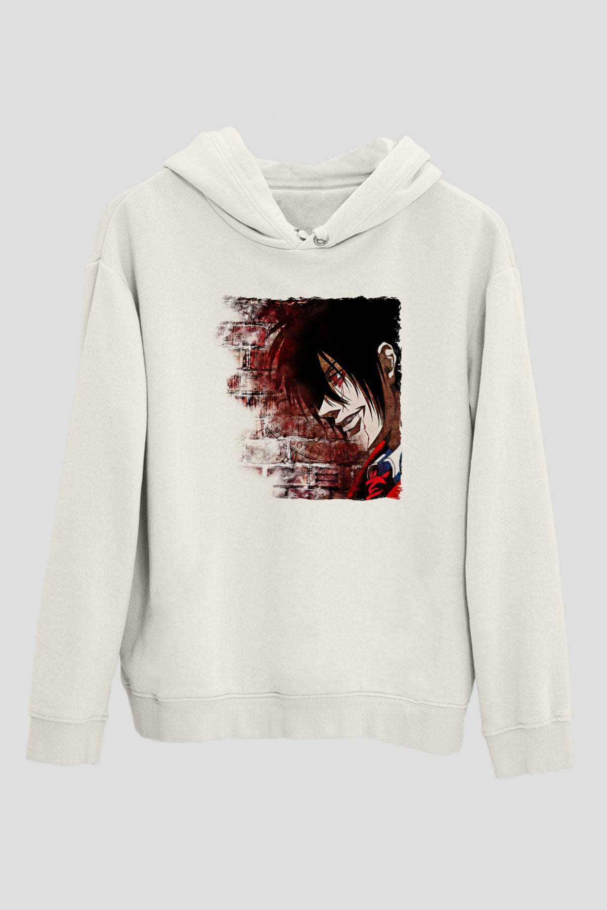 Alucard Baskılı Beyaz Unisex Hoodie