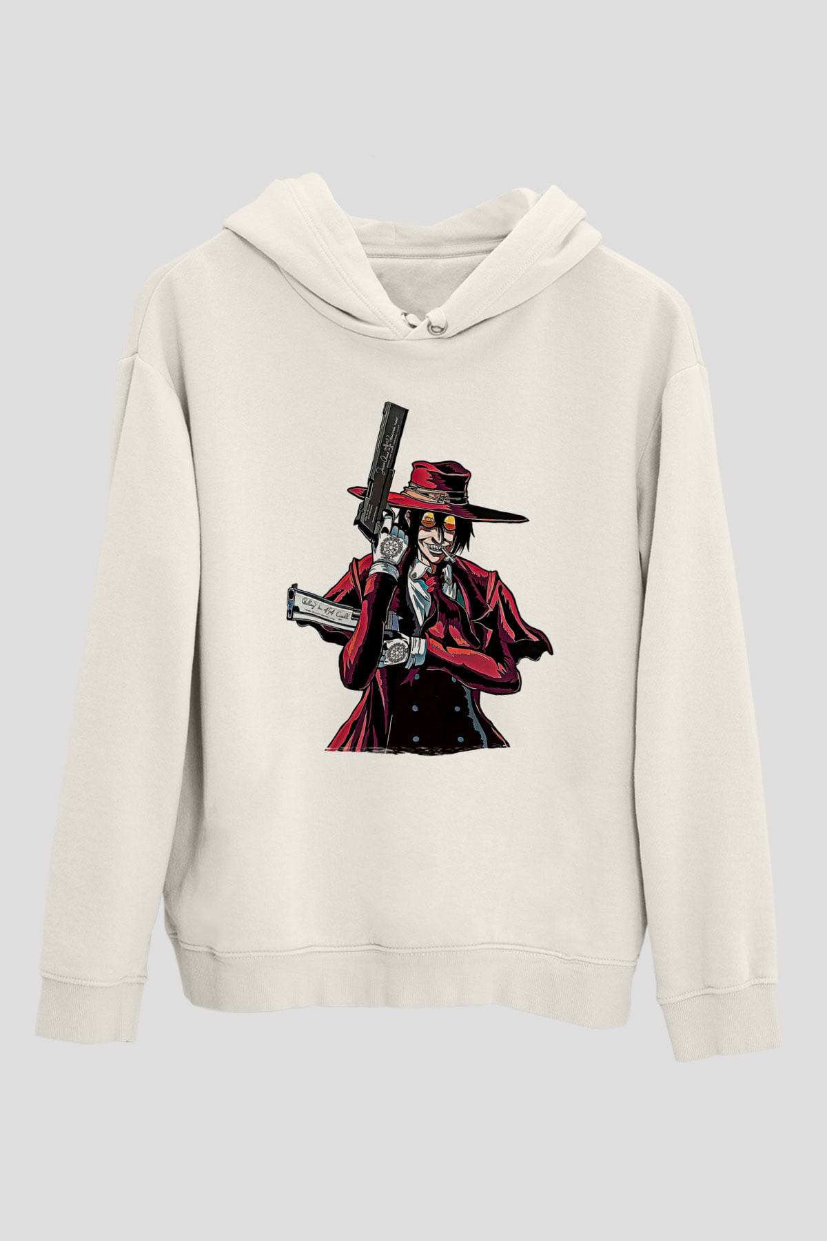 Alucard Baskılı Beyaz Unisex Hoodie