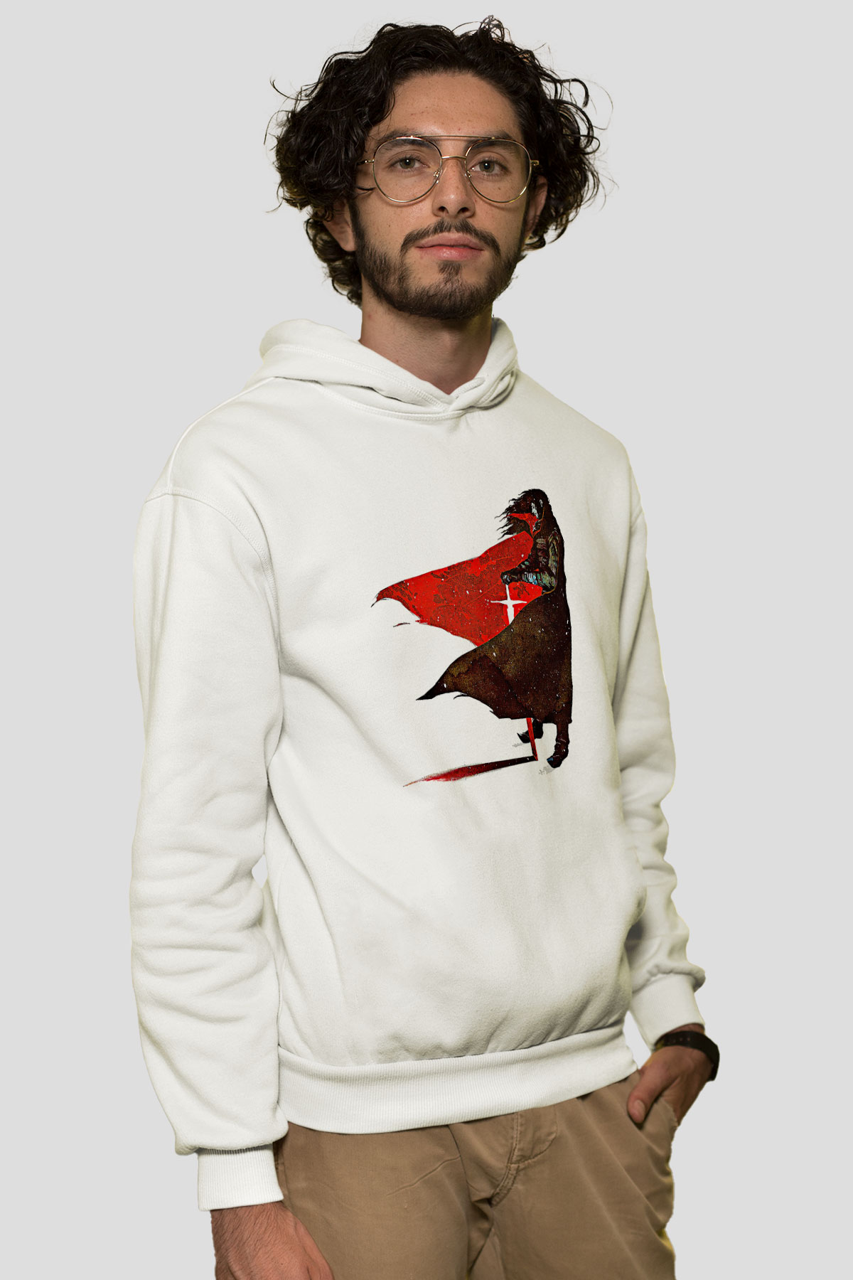 Alucard Baskılı Beyaz Unisex Hoodie
