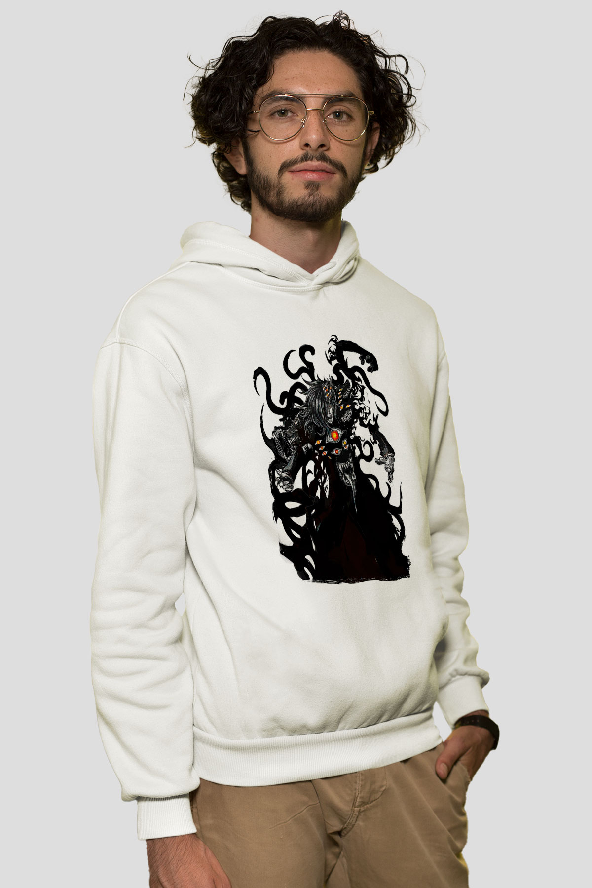 Alucard Baskılı Beyaz Unisex Hoodie