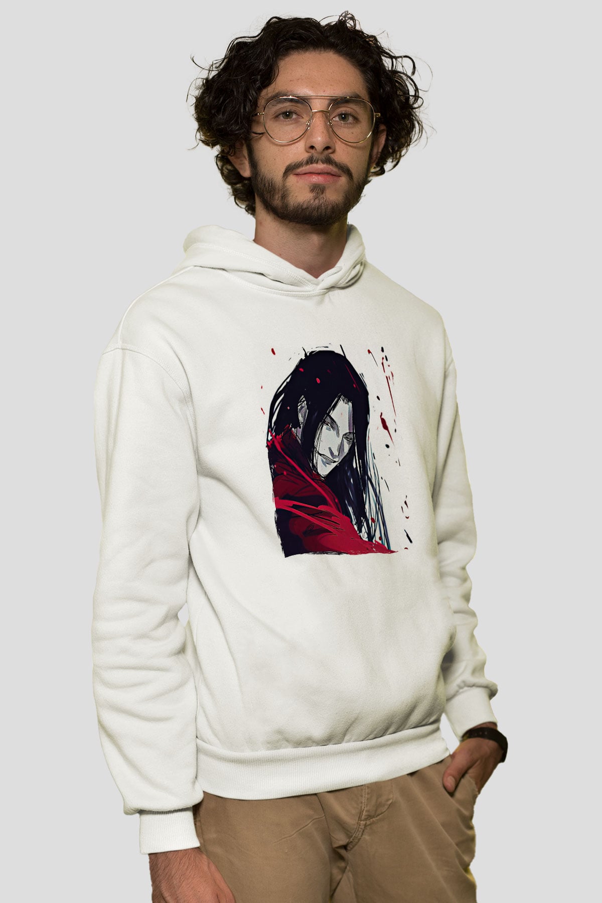 Alucard Baskılı Beyaz Unisex Hoodie
