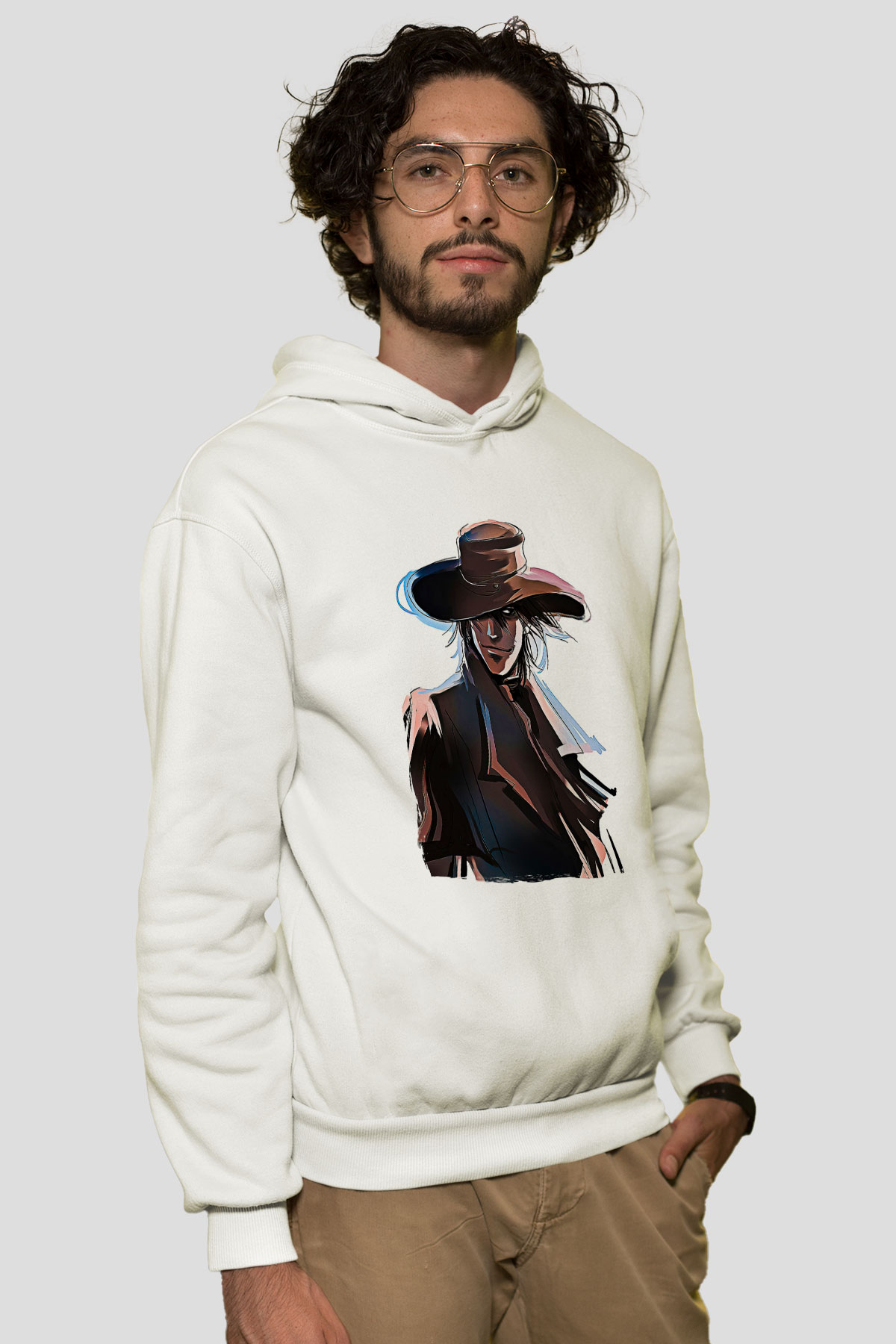 Alucard Baskılı Beyaz Unisex Hoodie