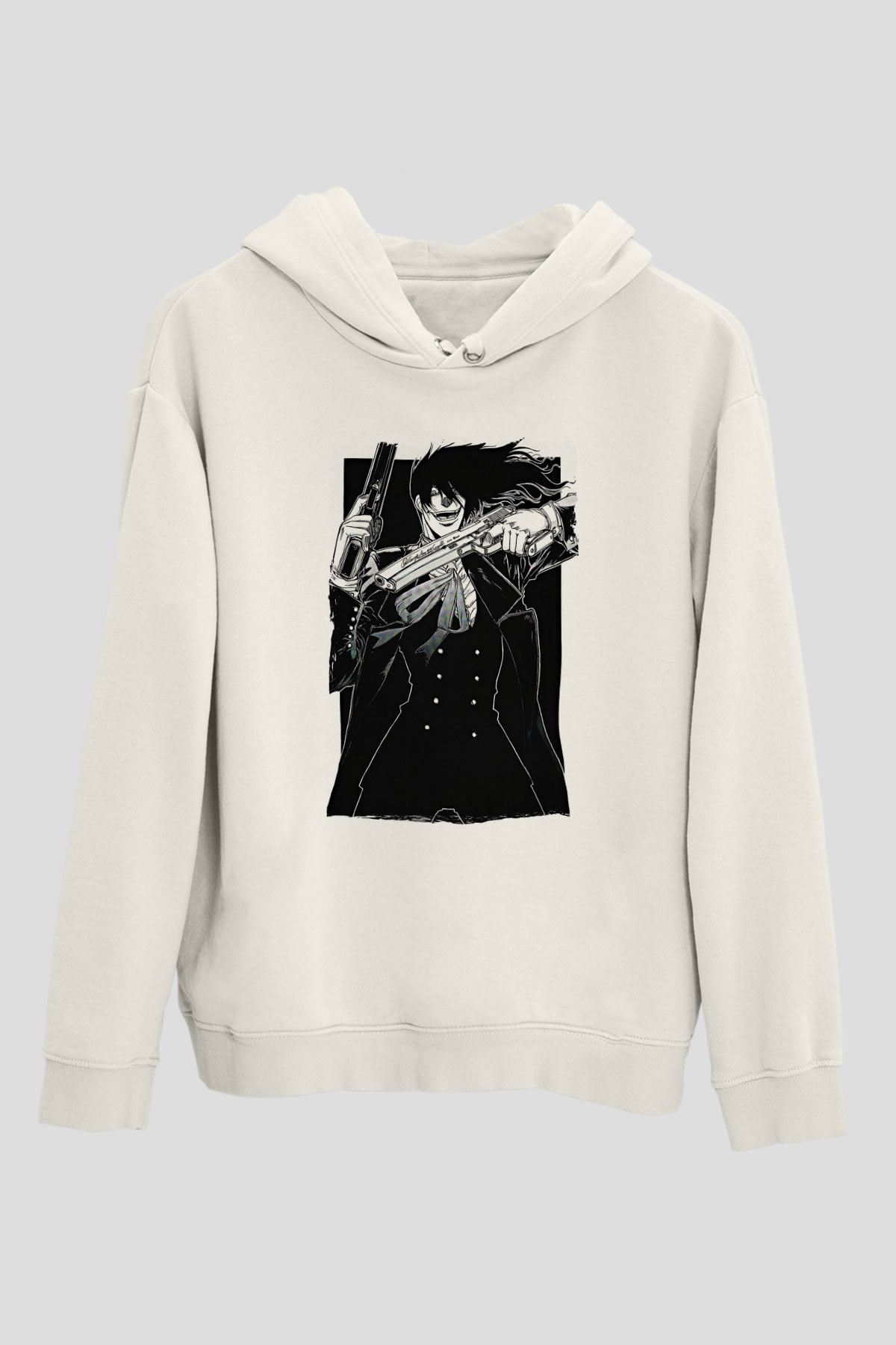 Alucard Baskılı Beyaz Unisex Hoodie