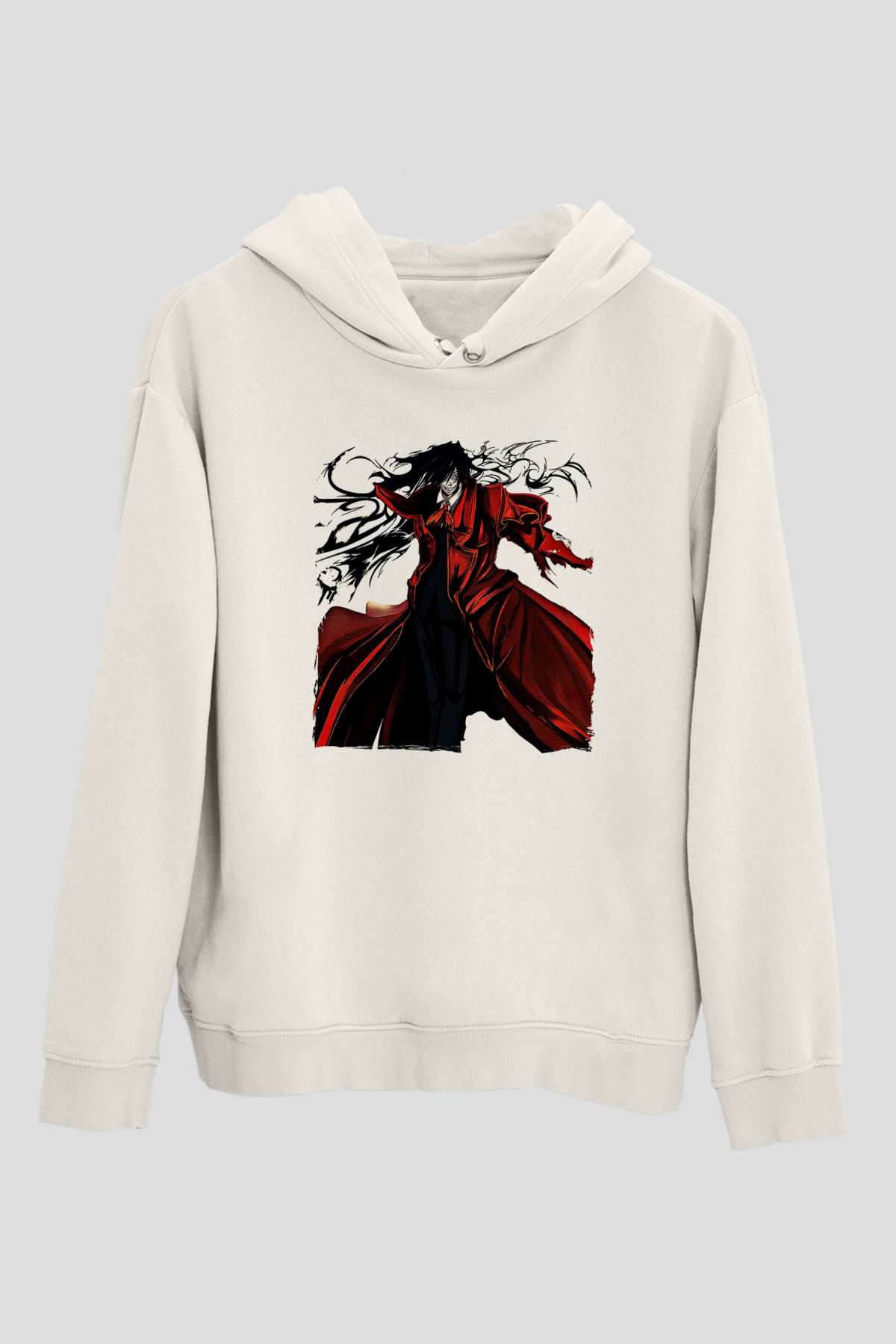 Alucard Baskılı Beyaz Unisex Hoodie