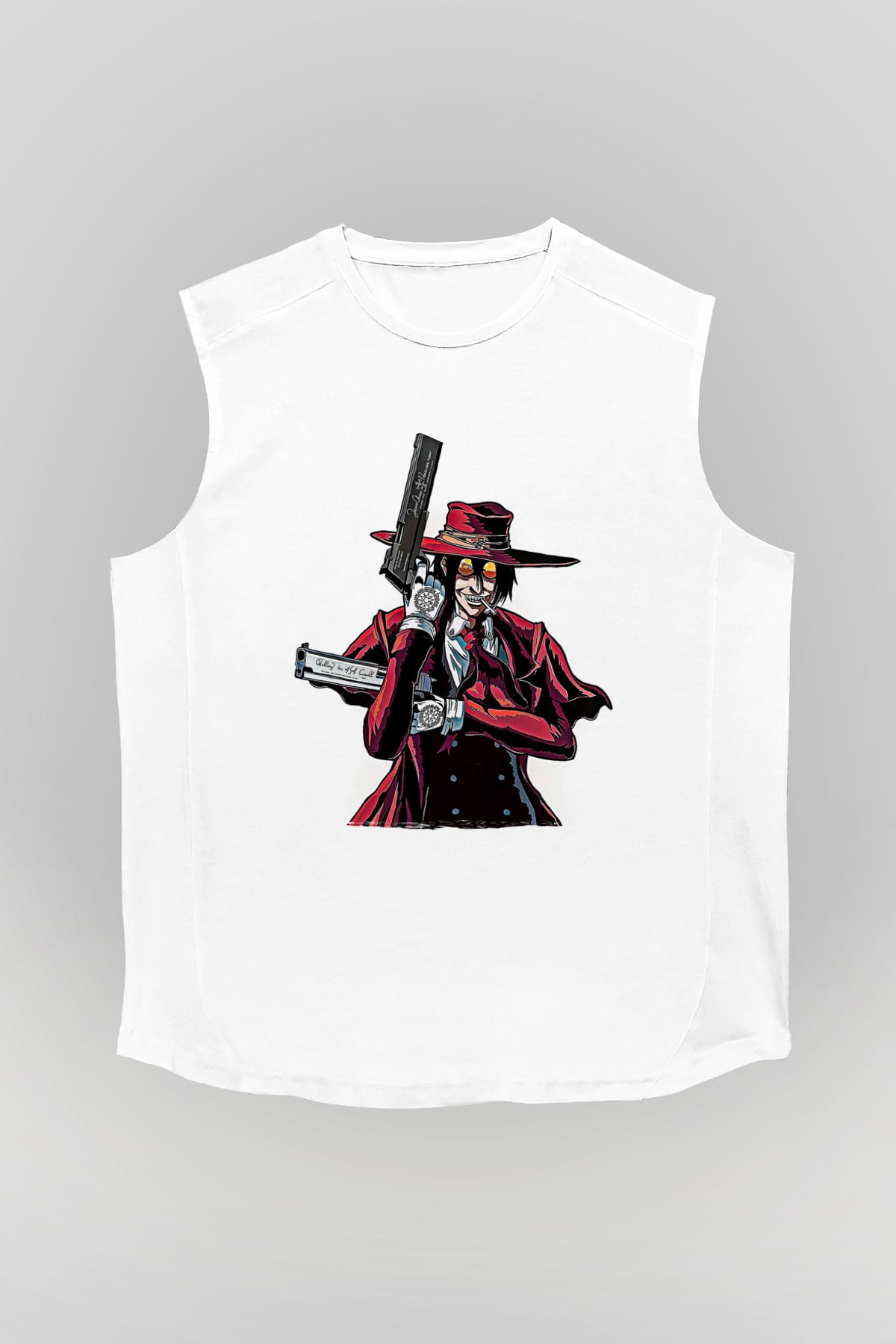 Alucard Baskılı Beyaz Unisex Kolsuz Tişört - Tshirt