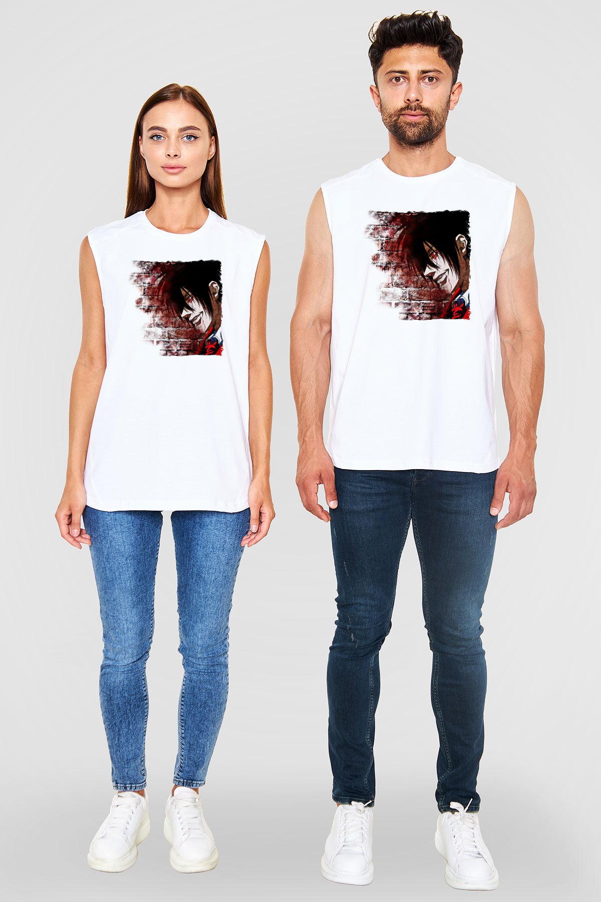 Alucard Baskılı Beyaz Unisex Kolsuz Tişört - Tshirt