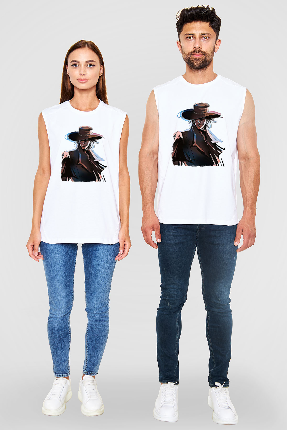 Alucard Baskılı Beyaz Unisex Kolsuz Tişört - Tshirt