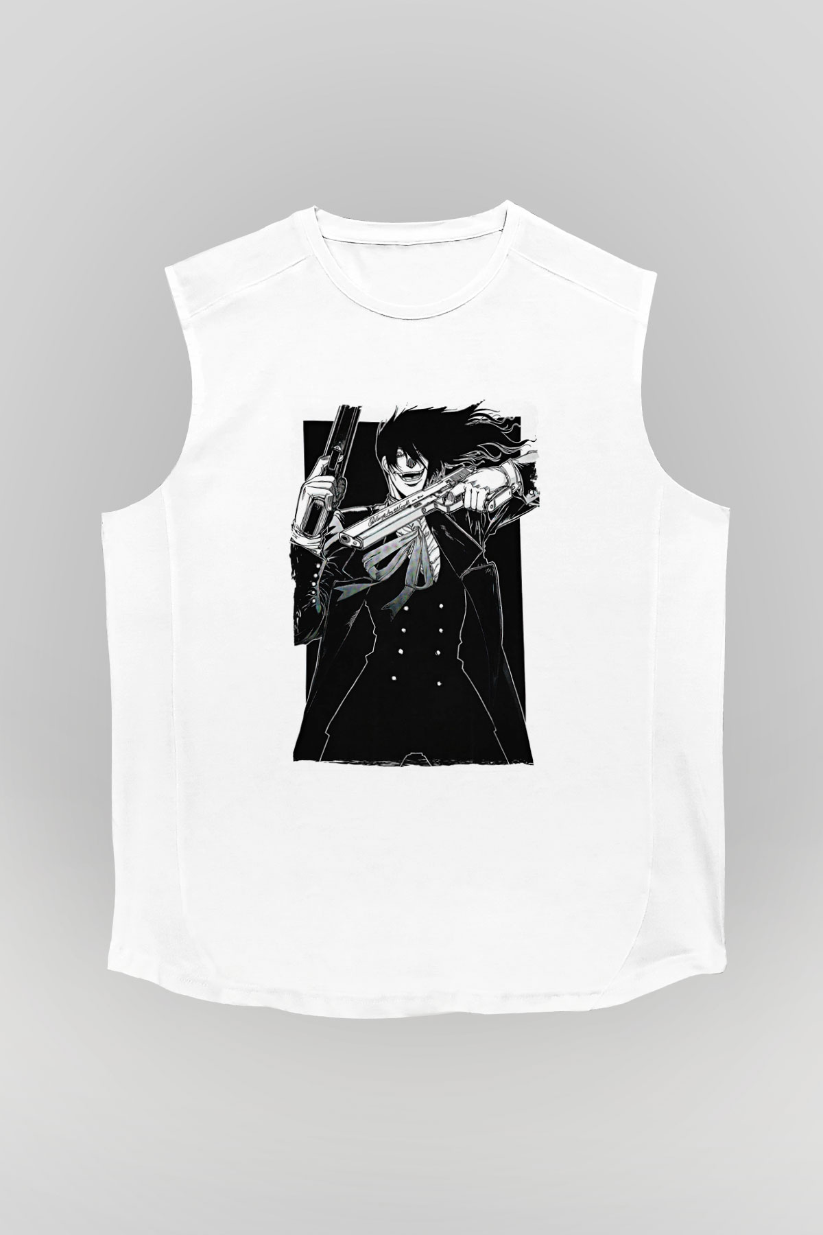 Alucard Baskılı Beyaz Unisex Kolsuz Tişört - Tshirt