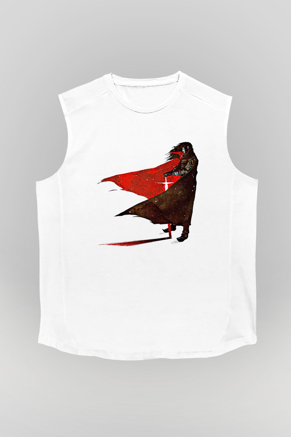 Alucard Baskılı Beyaz Unisex Kolsuz Tişört - Tshirt