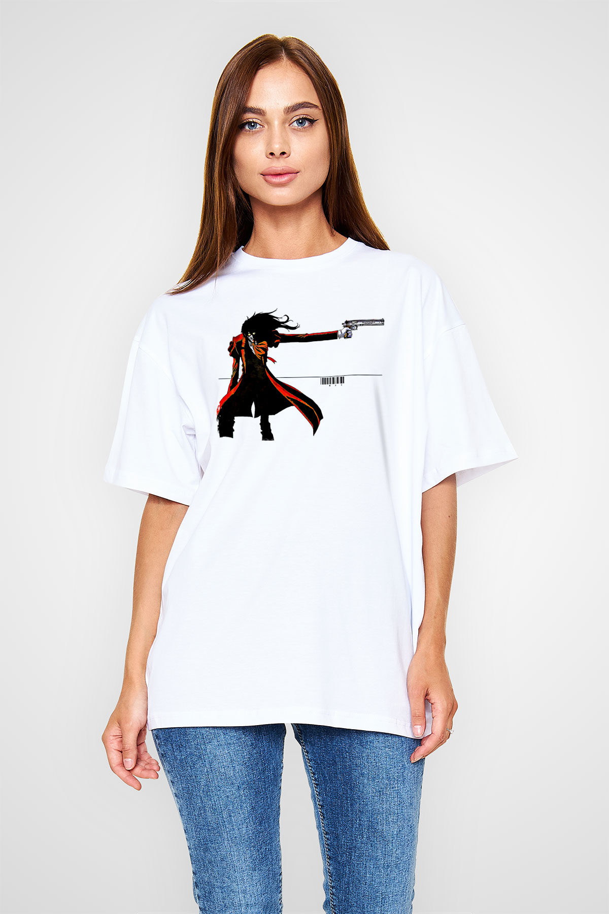 Alucard Baskılı Beyaz Unisex Oversize Tişört - Tshirt