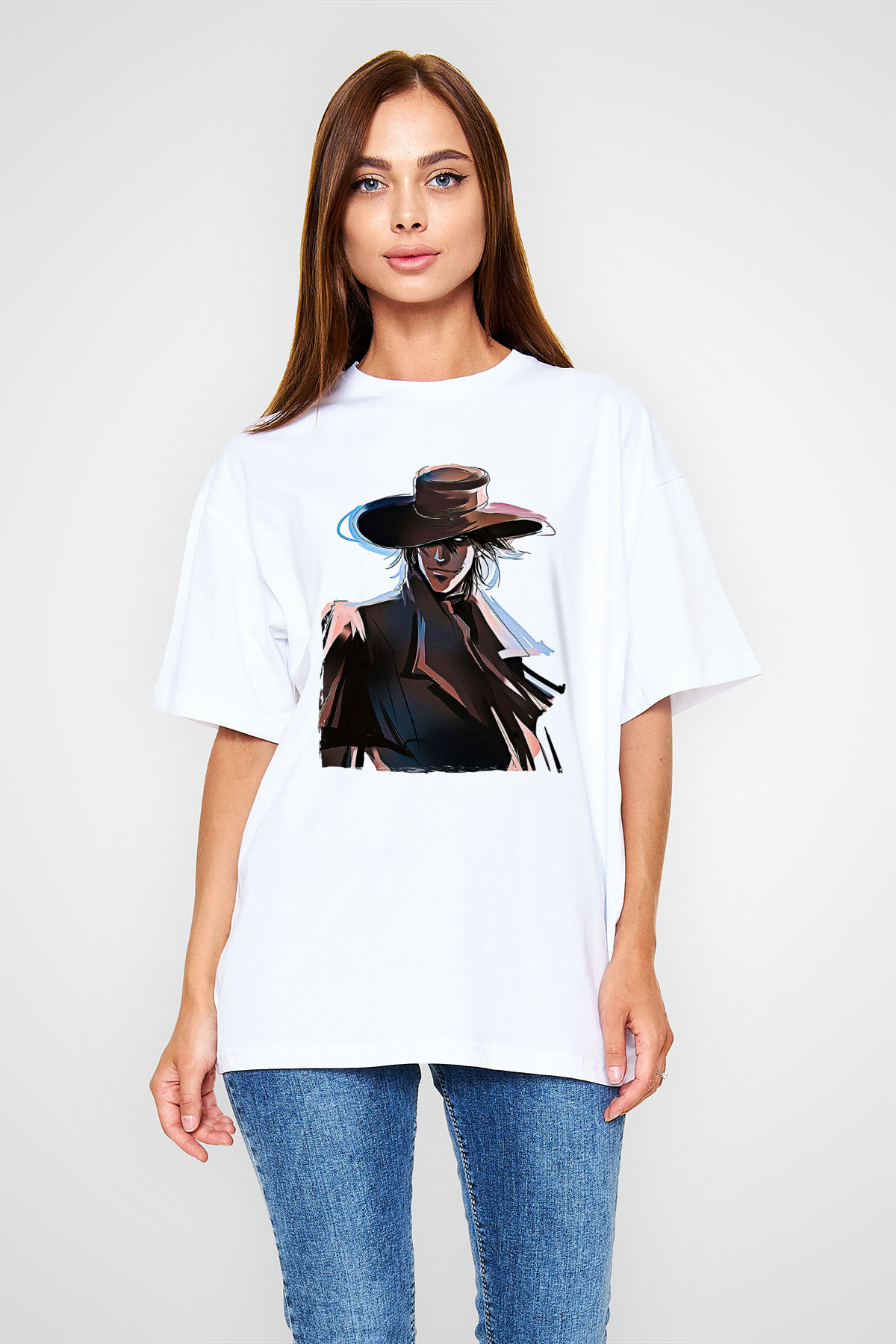 Alucard Baskılı Beyaz Unisex Oversize Tişört - Tshirt