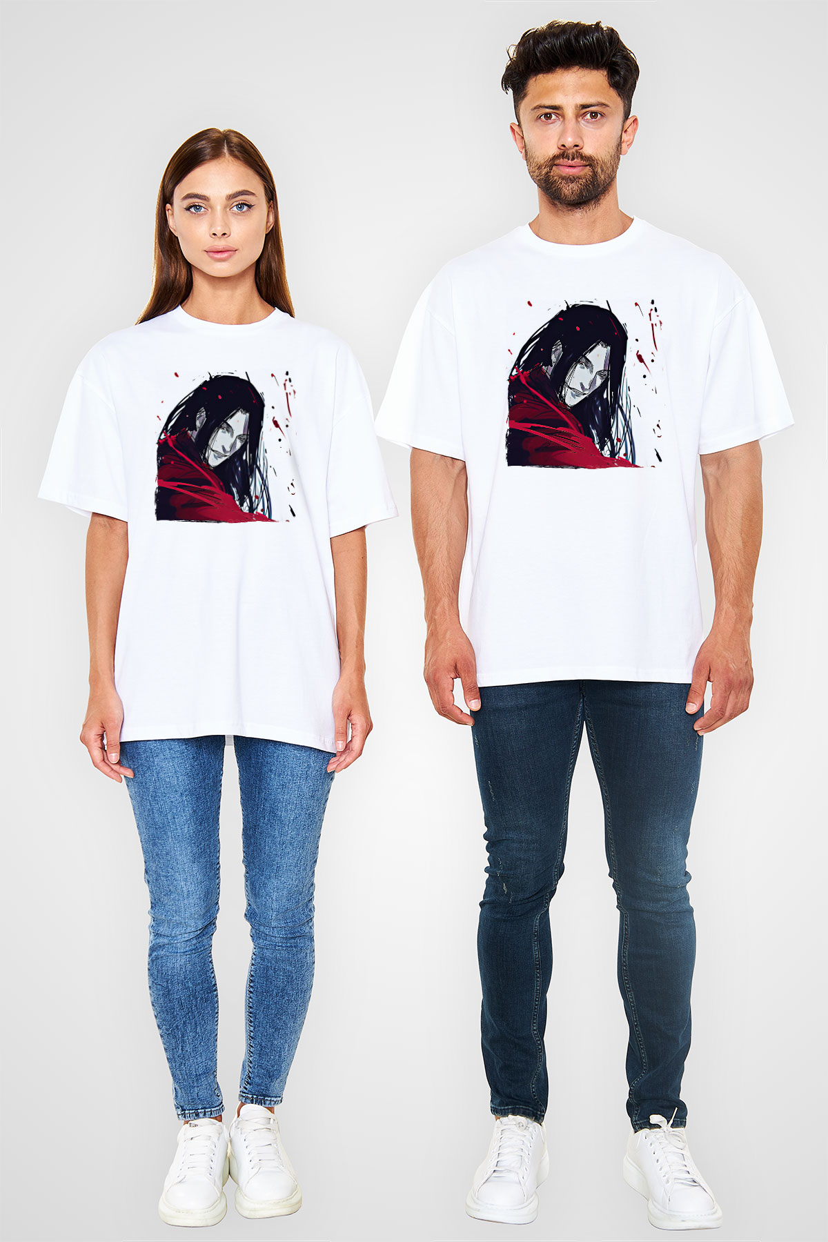 Alucard Baskılı Beyaz Unisex Oversize Tişört - Tshirt