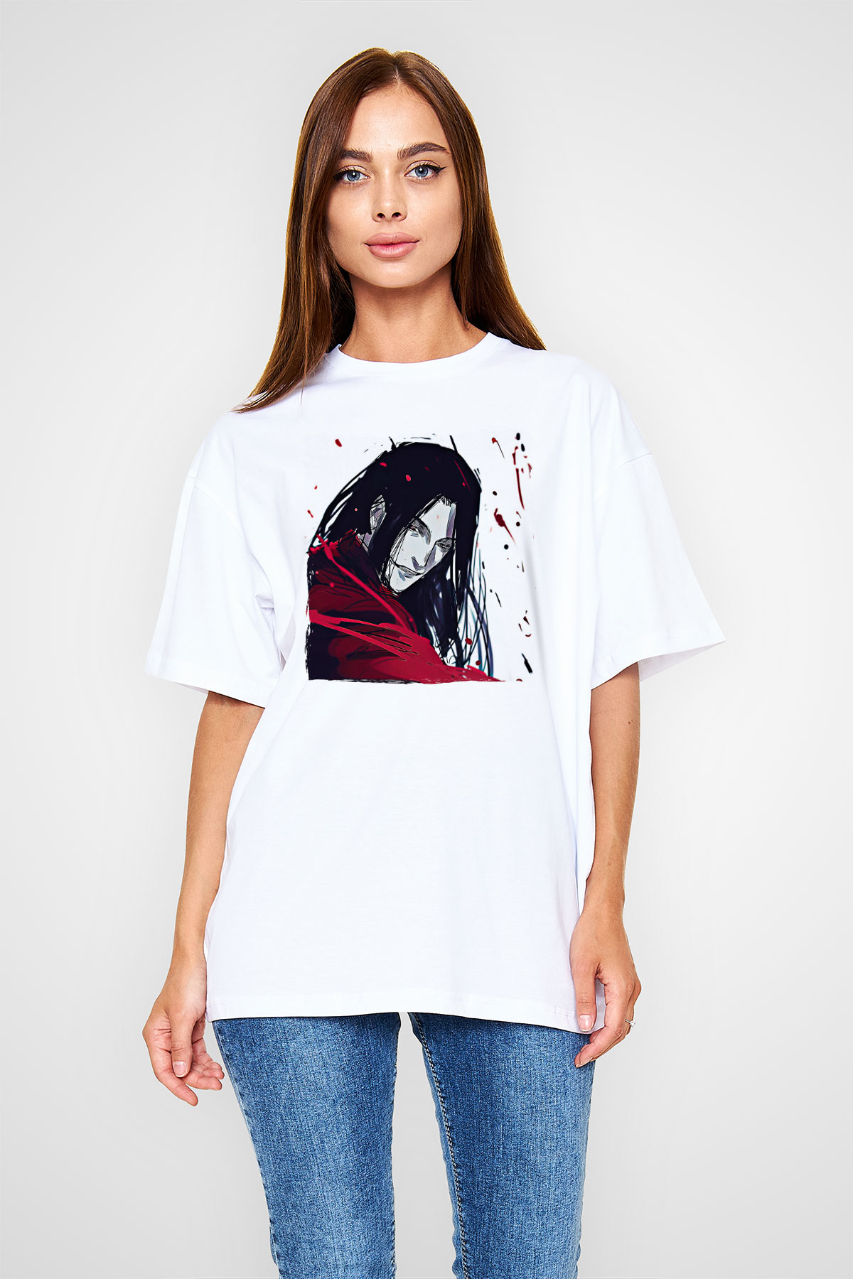 Alucard Baskılı Beyaz Unisex Oversize Tişört - Tshirt
