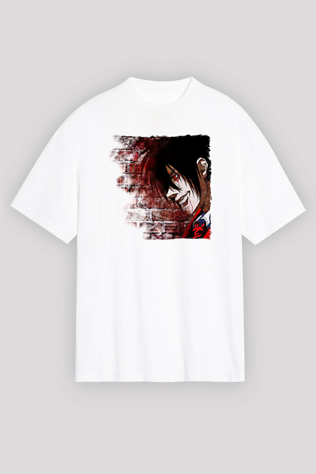 Alucard Baskılı Beyaz Unisex Oversize Tişört - Tshirt