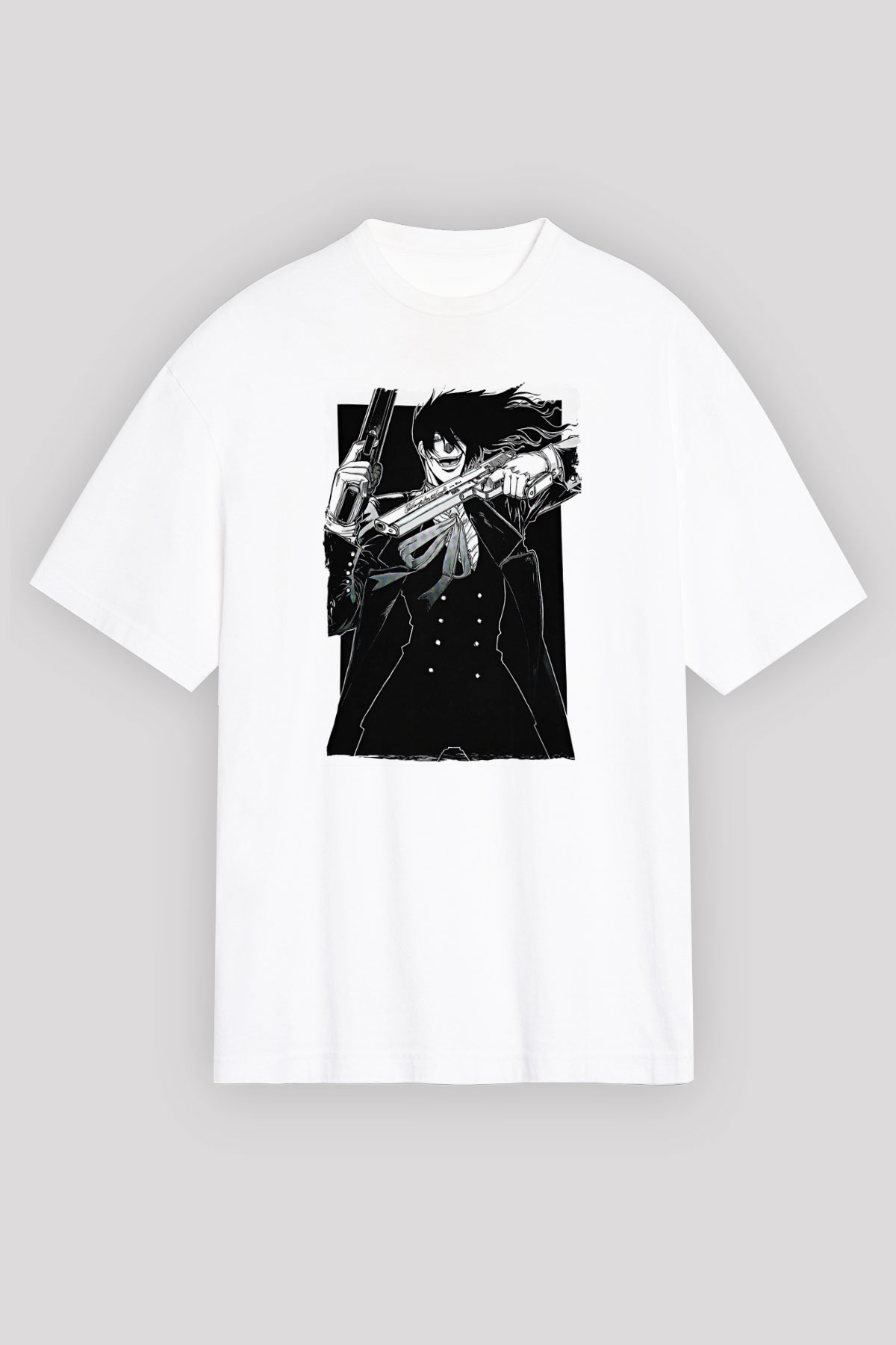 Alucard Baskılı Beyaz Unisex Oversize Tişört - Tshirt
