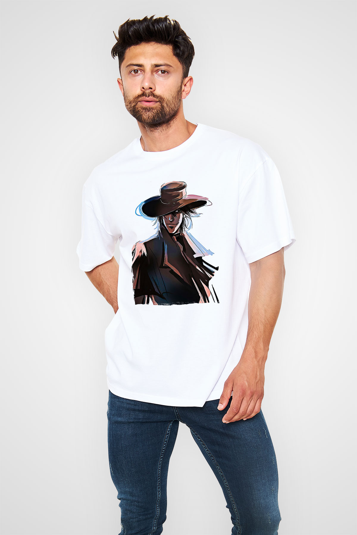 Alucard Baskılı Beyaz Unisex Oversize Tişört - Tshirt
