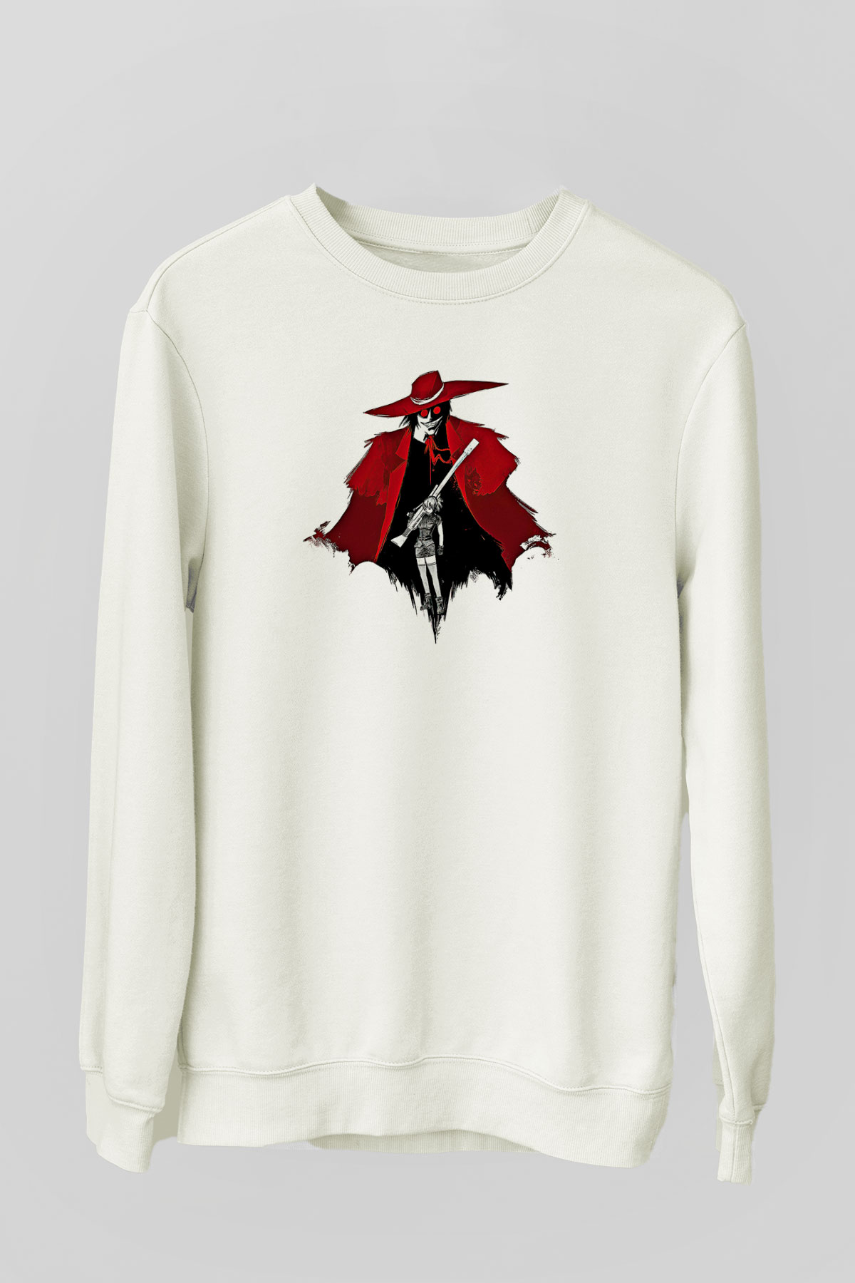 Alucard Baskılı Beyaz Unisex Sweatshirt