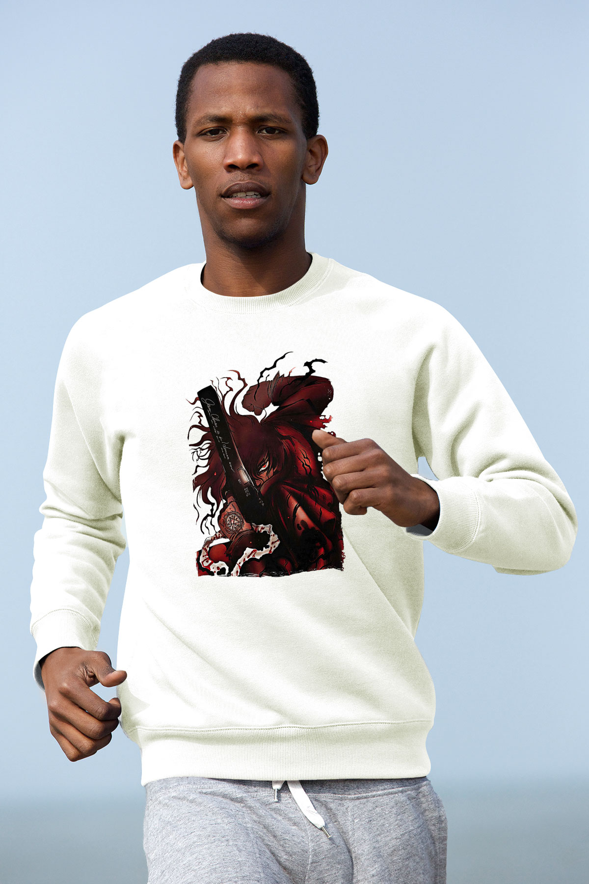Alucard Baskılı Beyaz Unisex Sweatshirt