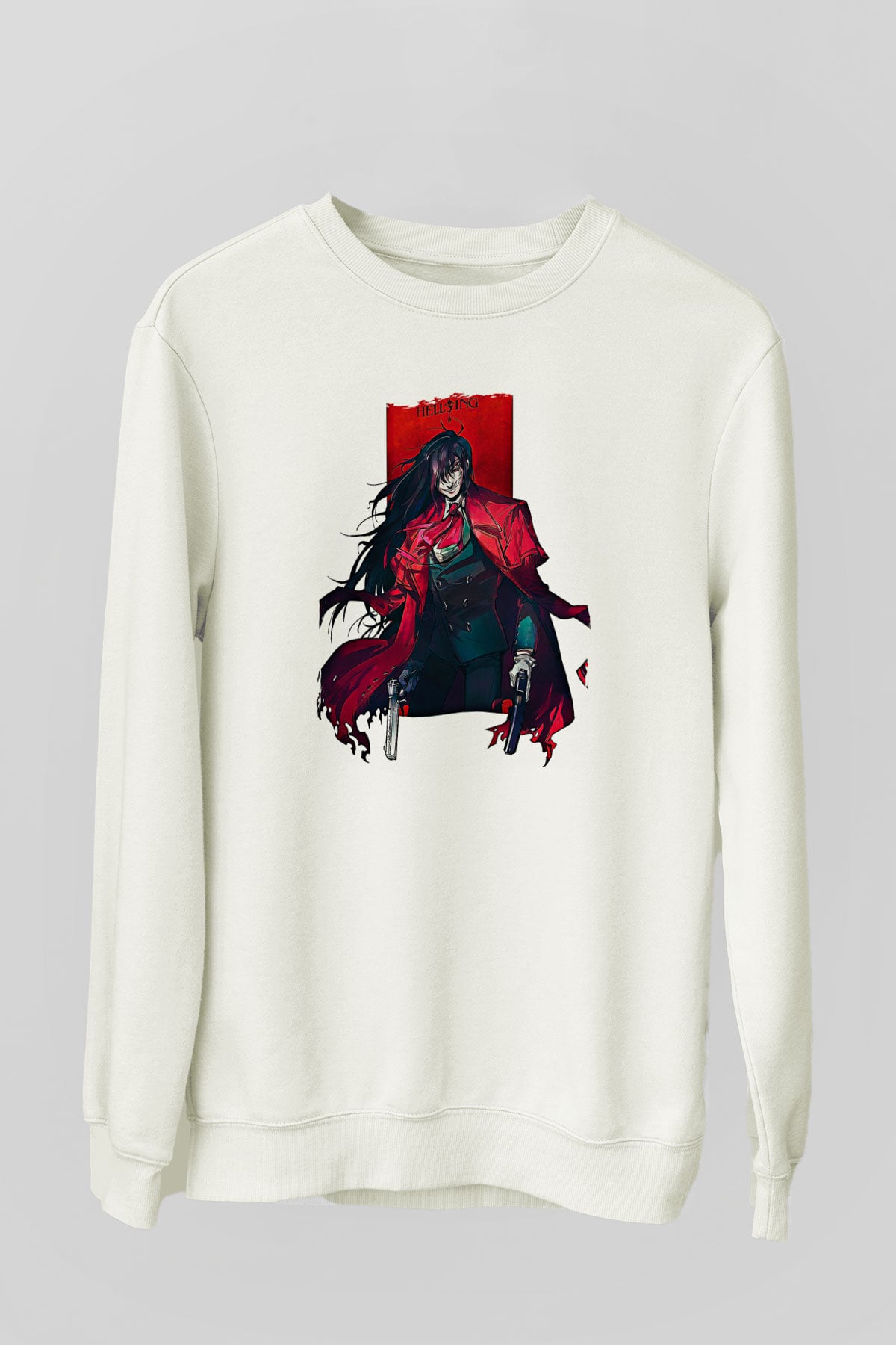 Alucard Baskılı Beyaz Unisex Sweatshirt