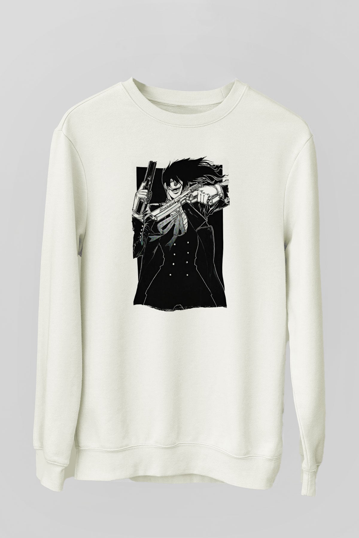 Alucard Baskılı Beyaz Unisex Sweatshirt