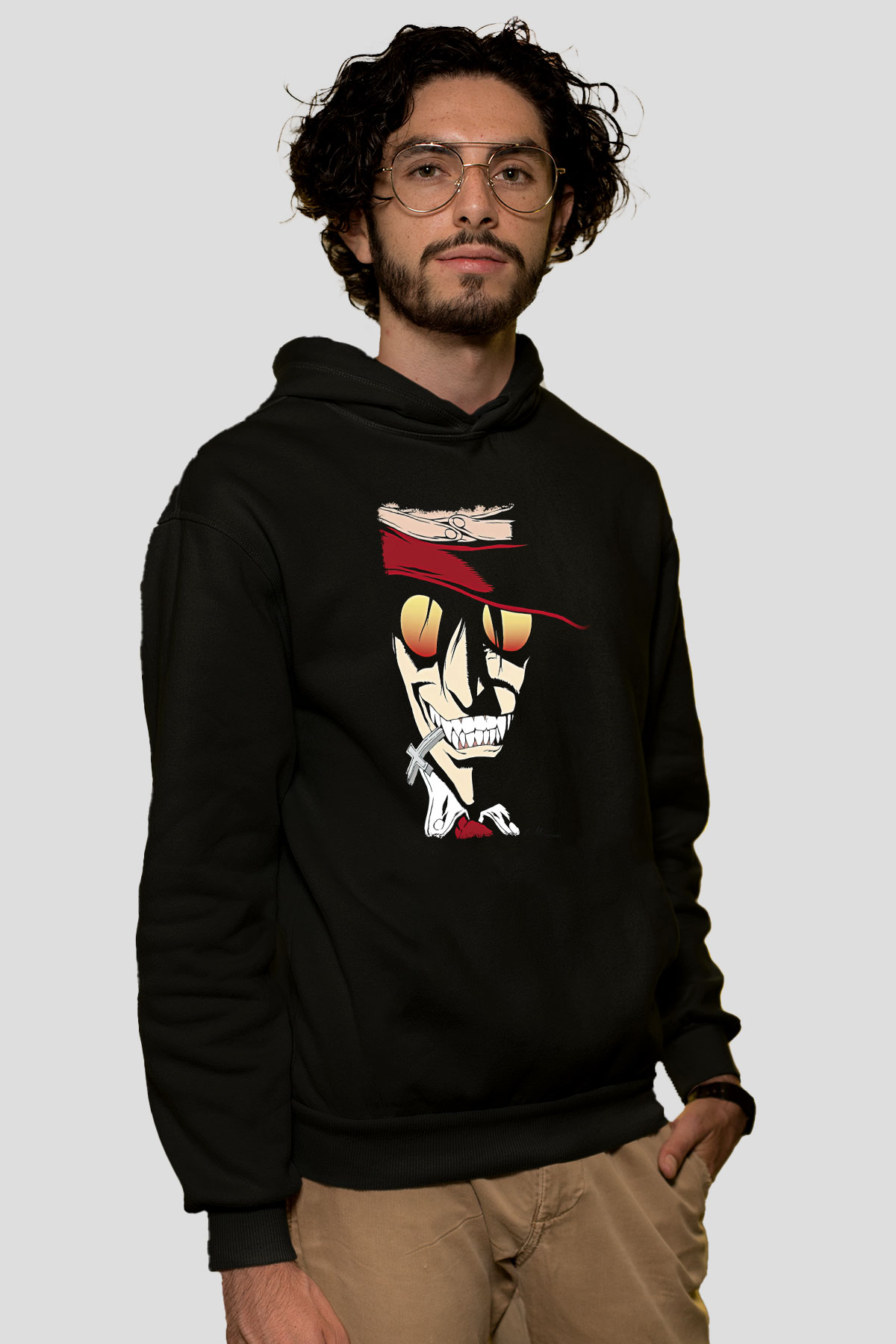 Alucard Baskılı Unisex Siyah Hoodie