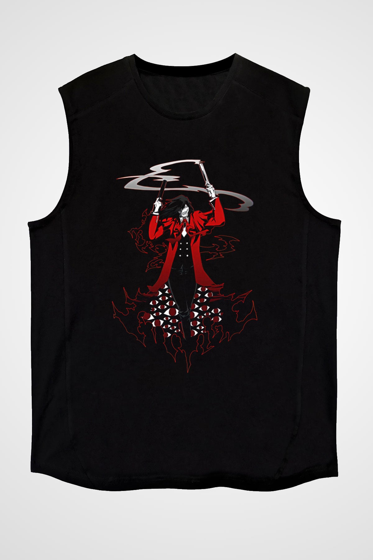 Alucard Baskılı Unisex Siyah Kolsuz Tişört - Tshirt