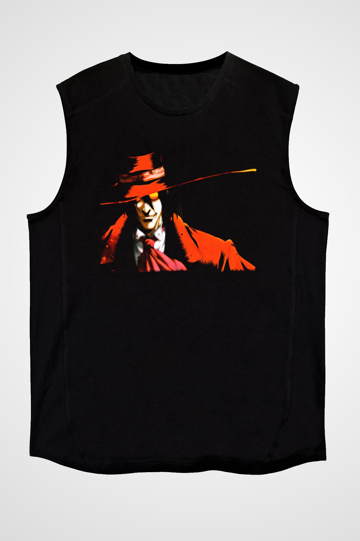 Alucard Baskılı Unisex Siyah Kolsuz Tişört - Tshirt