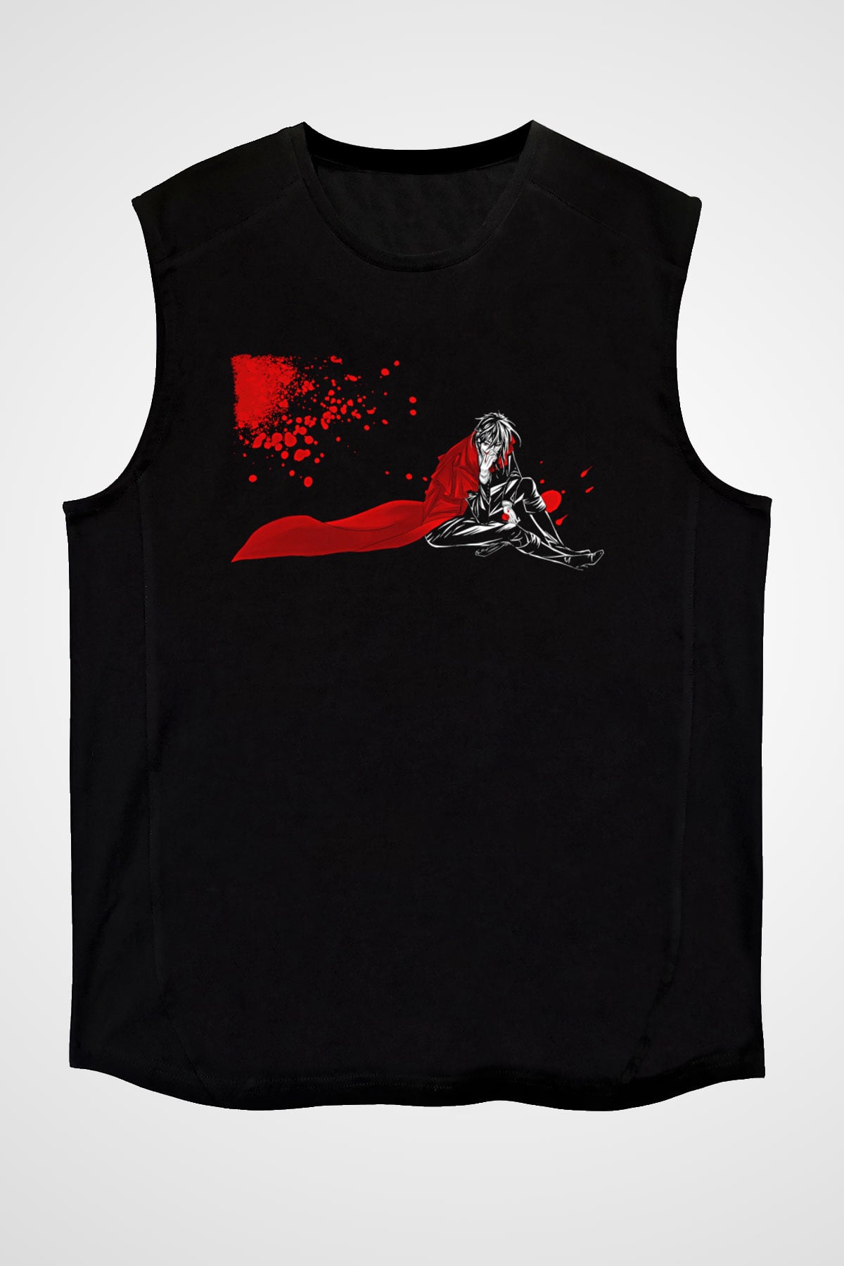 Alucard Baskılı Unisex Siyah Kolsuz Tişört - Tshirt