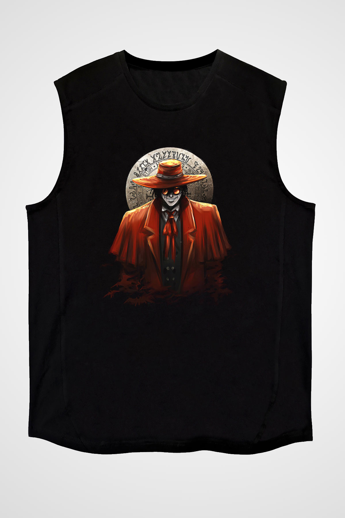 Alucard Baskılı Unisex Siyah Kolsuz Tişört - Tshirt