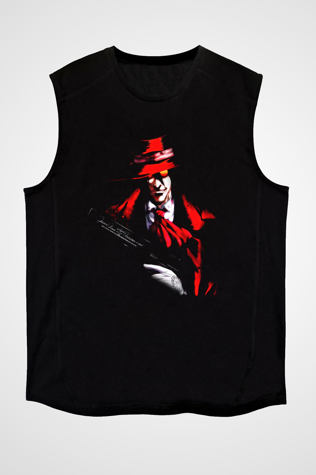 Alucard Baskılı Unisex Siyah Kolsuz Tişört - Tshirt