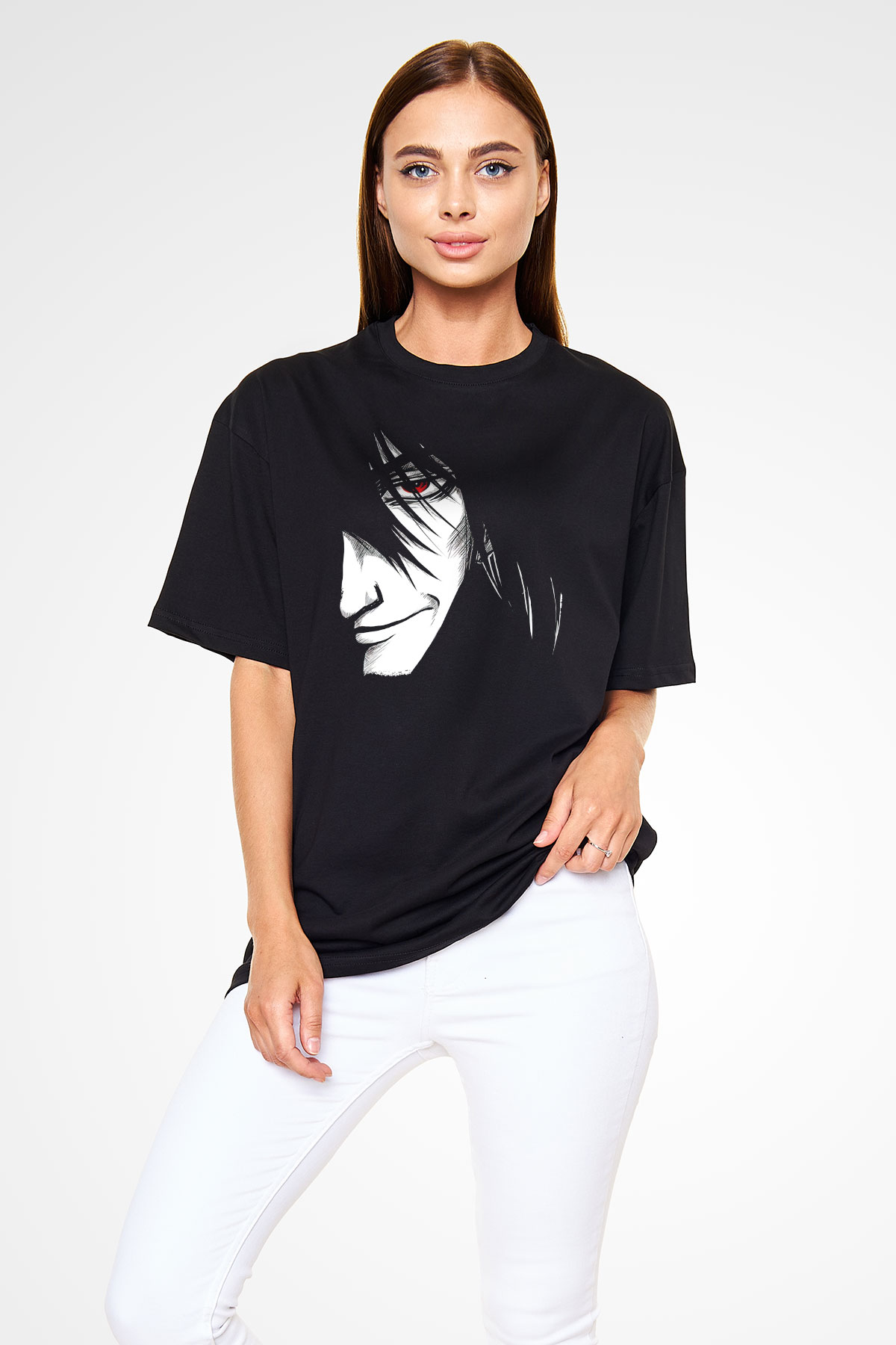 Alucard Baskılı Unisex Siyah Oversize Tişört - Tshirt