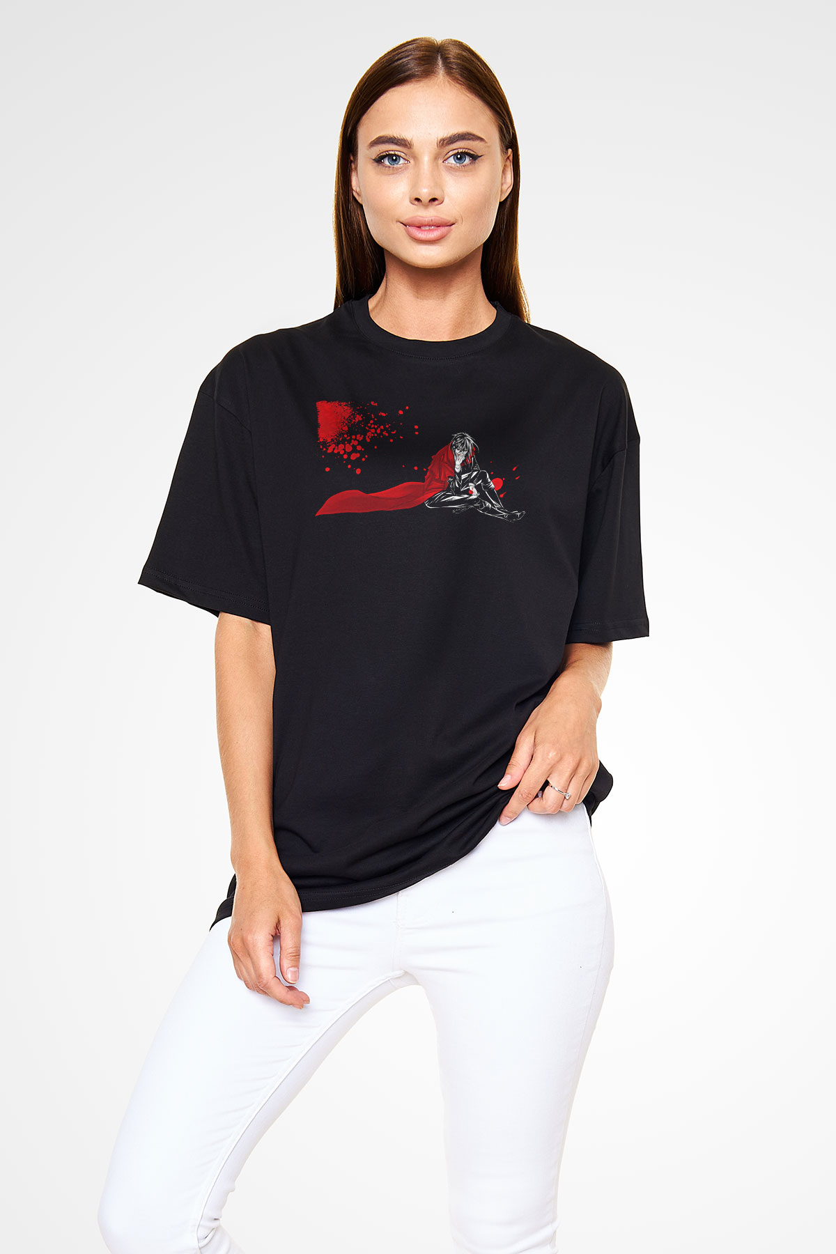 Alucard Baskılı Unisex Siyah Oversize Tişört - Tshirt