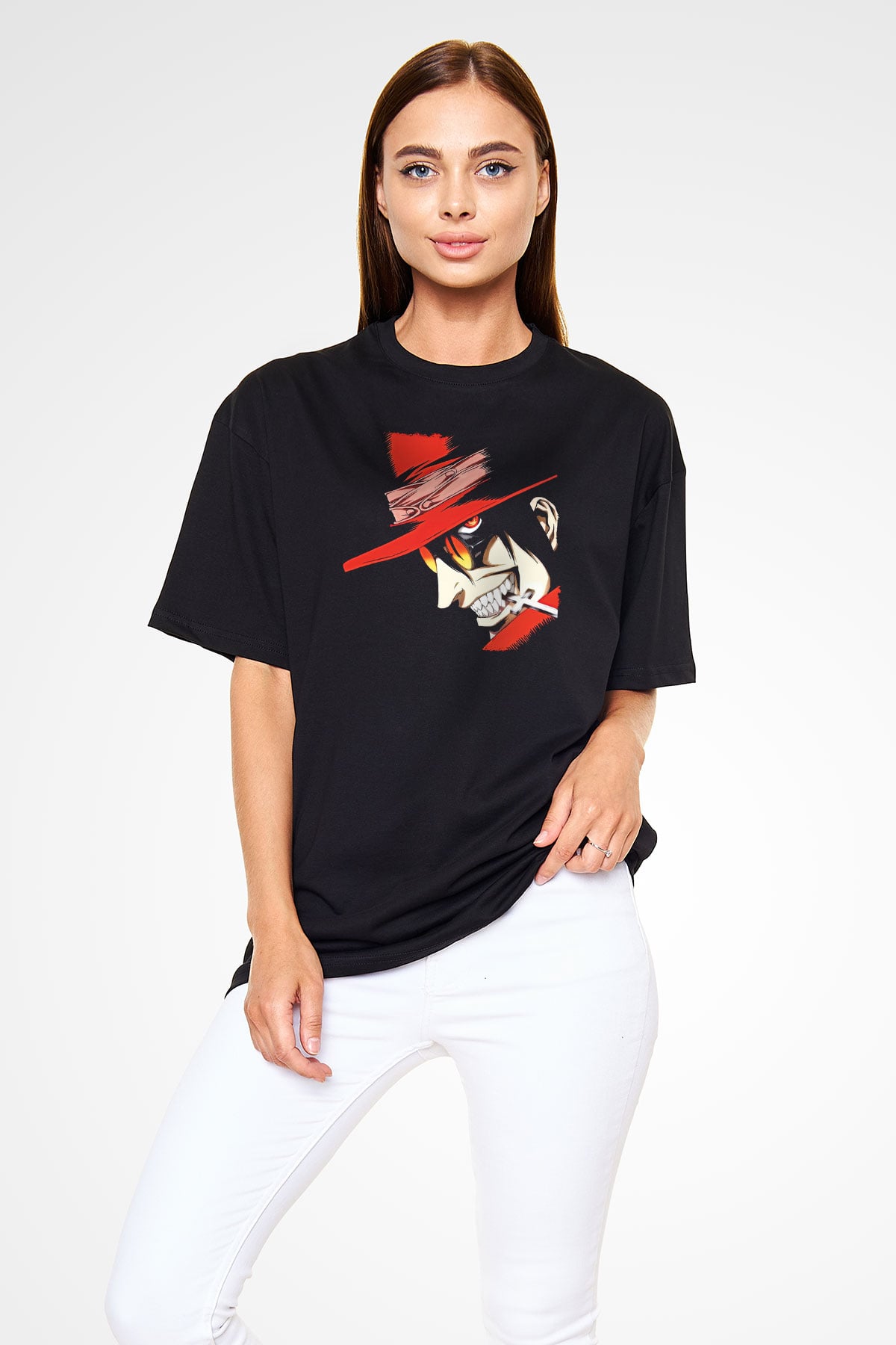 Alucard Baskılı Unisex Siyah Oversize Tişört - Tshirt