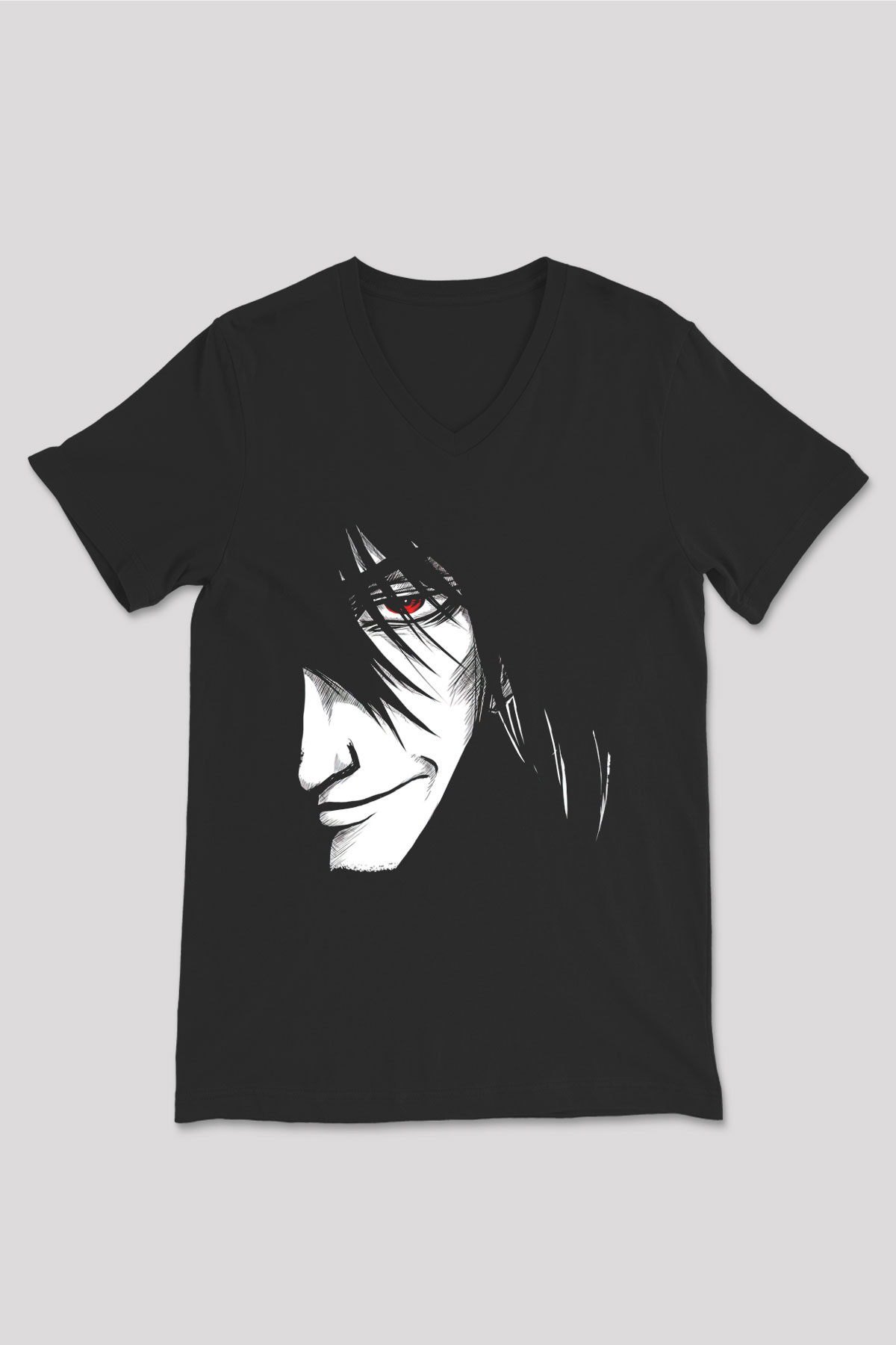 Alucard Baskılı Unisex Siyah V Yaka Tişört - Tshirt