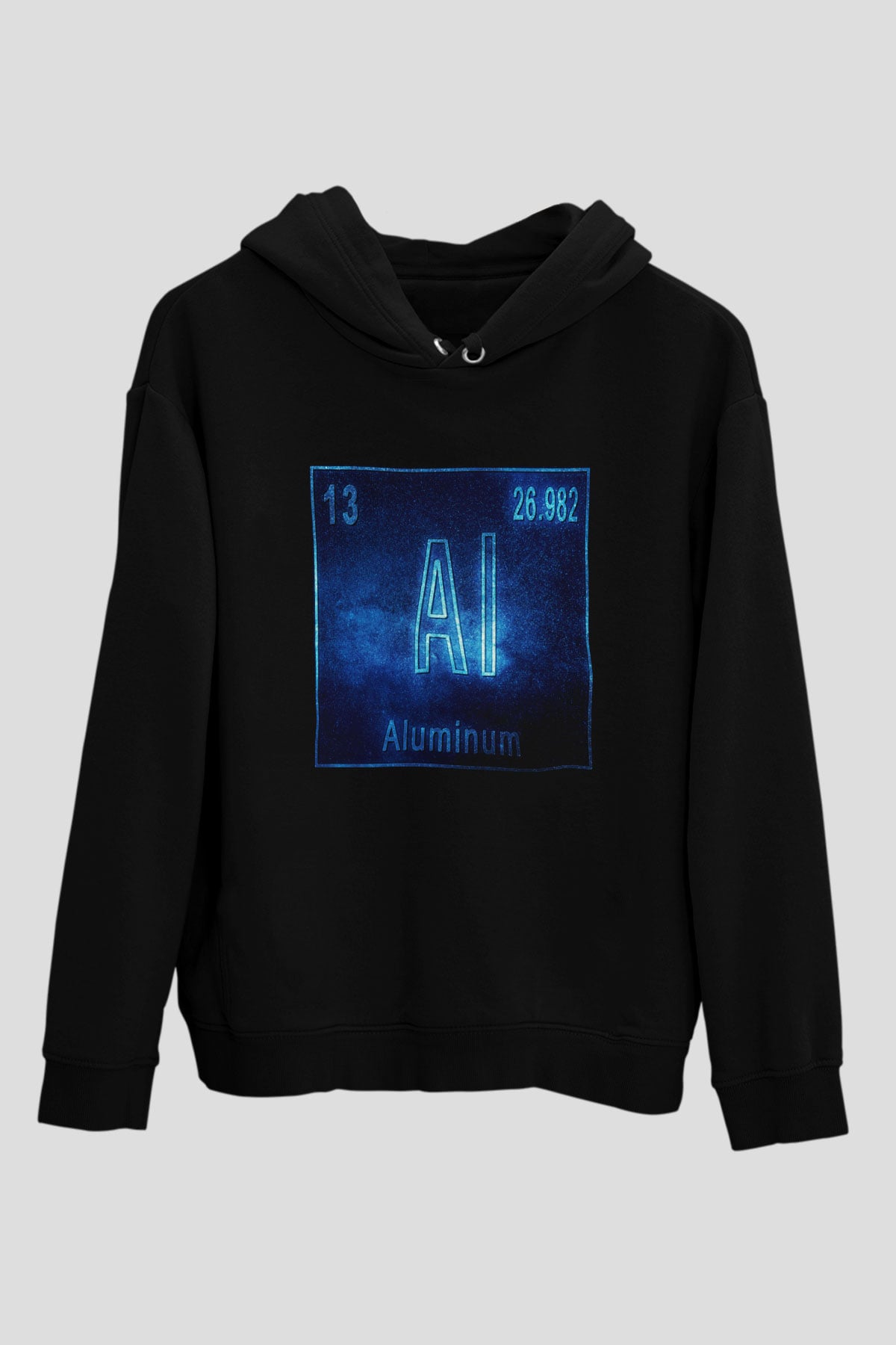 Alüminyum Atom Numarası Baskılı Unisex Siyah Hoodie