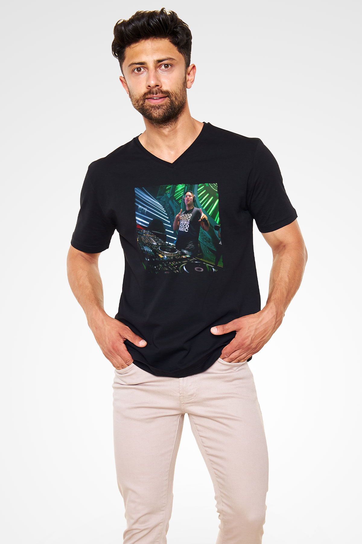 Aly & Fila Siyah Unisex V Yaka Tişört