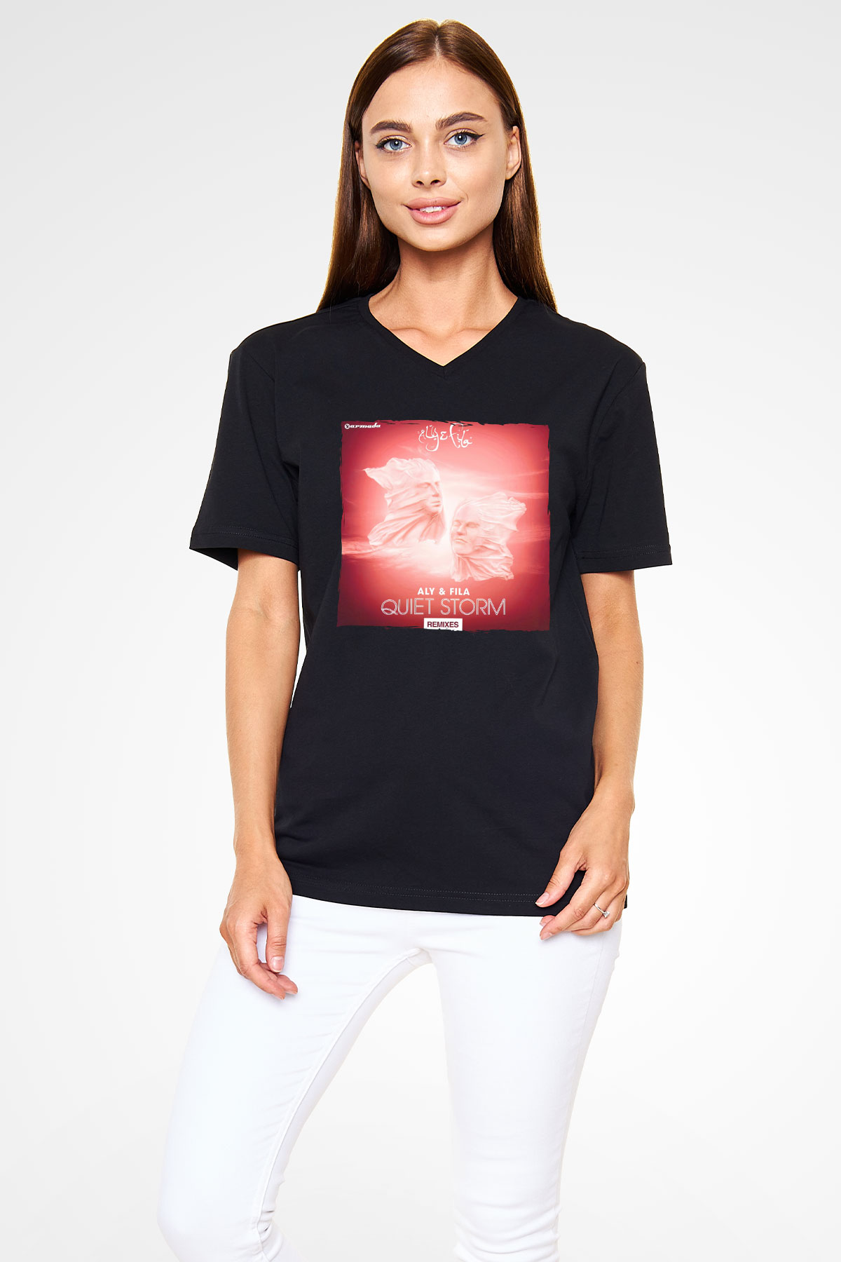 Aly & Fila Siyah Unisex V Yaka Tişört