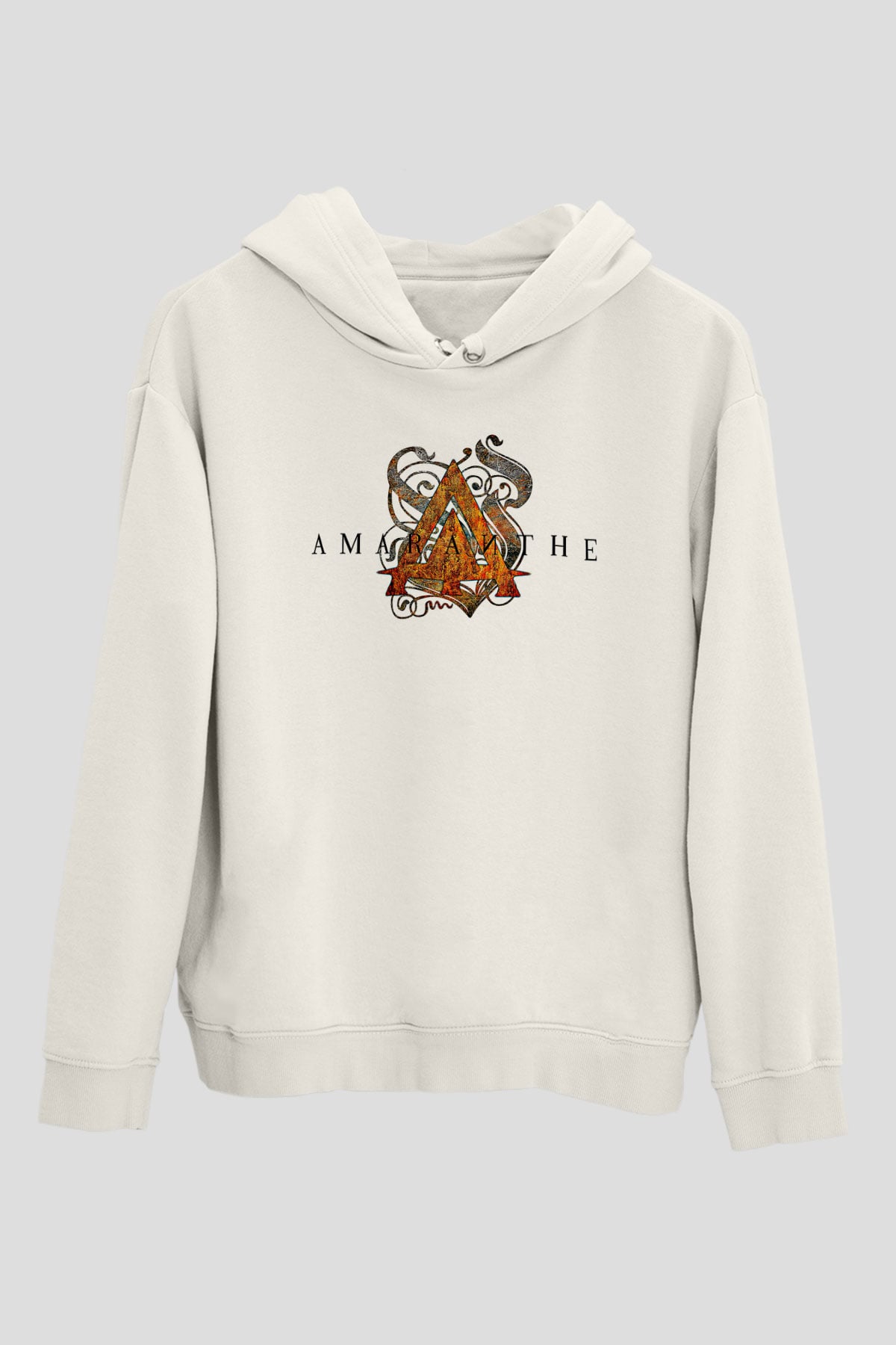 Amaranthe Baskılı Beyaz Unisex Kapüşonlu Sweatshirt