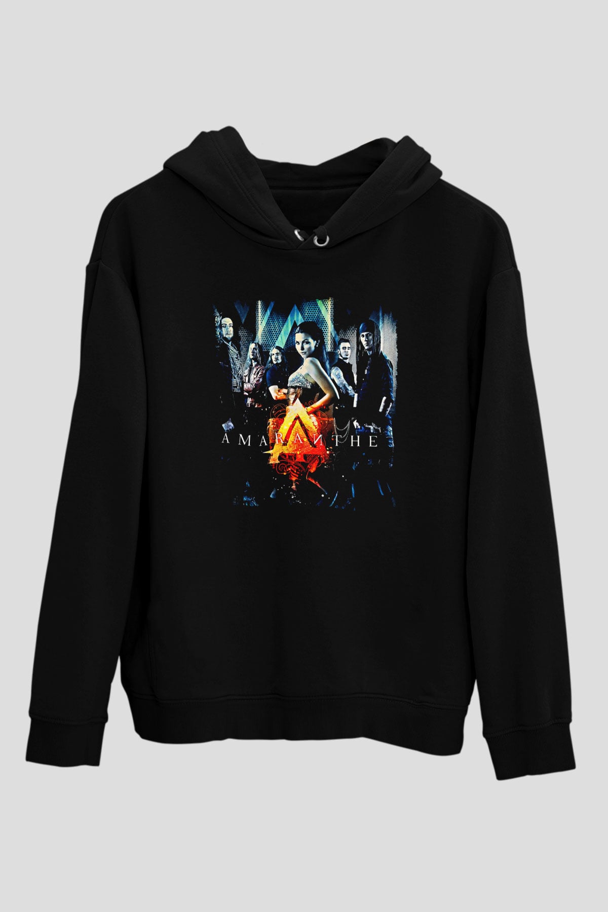 Amaranthe Baskılı Unisex Siyah Kapüşonlu Sweatshirt