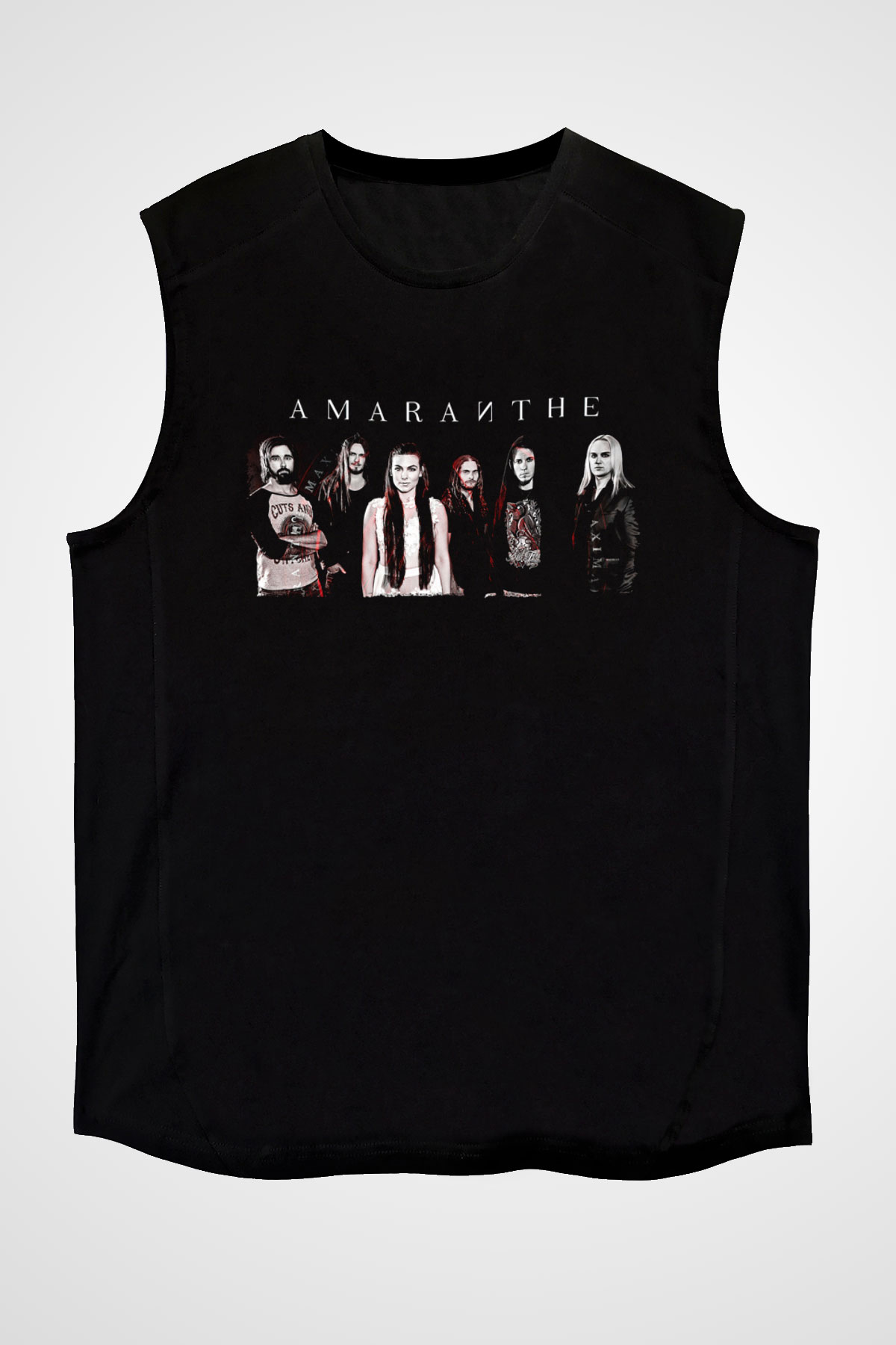 Amaranthe Baskılı Unisex Siyah Kolsuz Tişört - Tshirt
