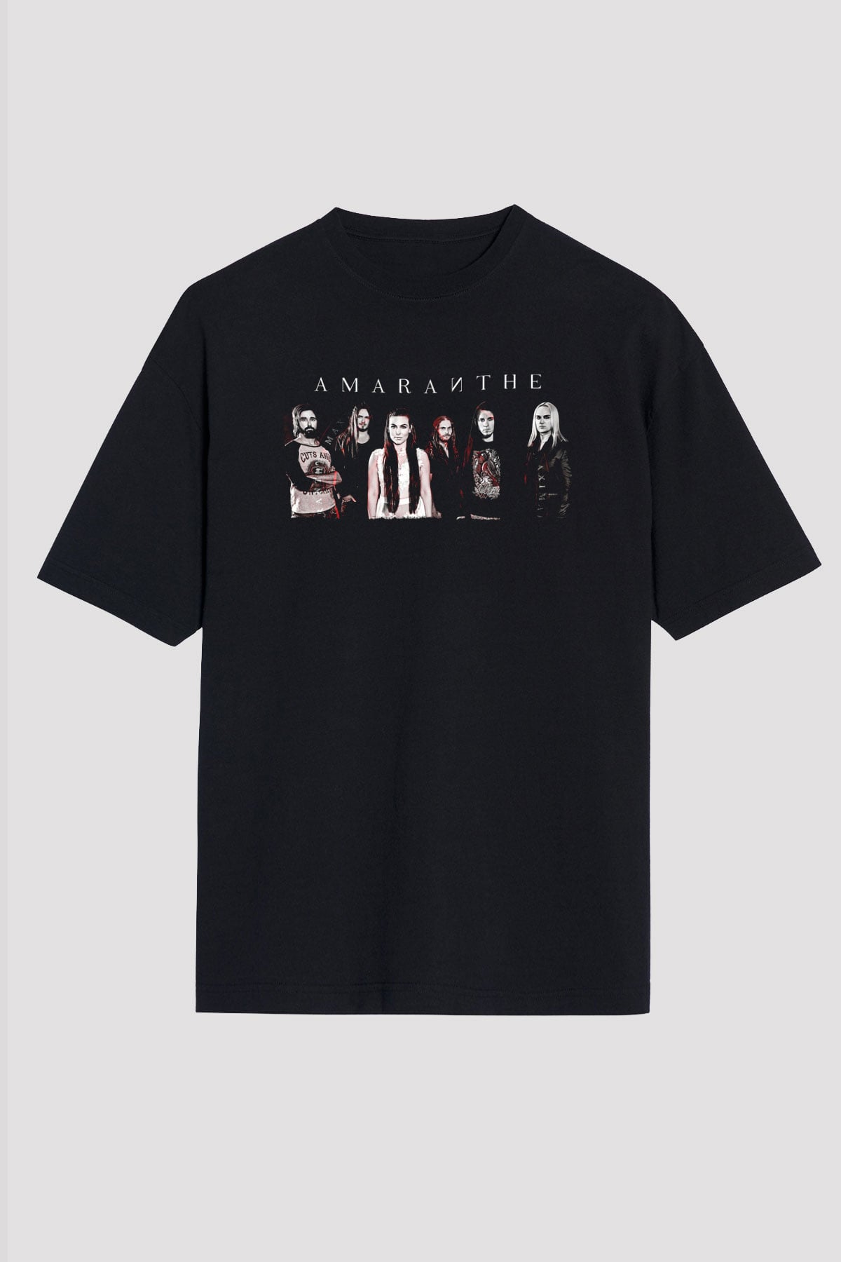 Amaranthe Baskılı Unisex Siyah Oversize Tişört - Tshirt