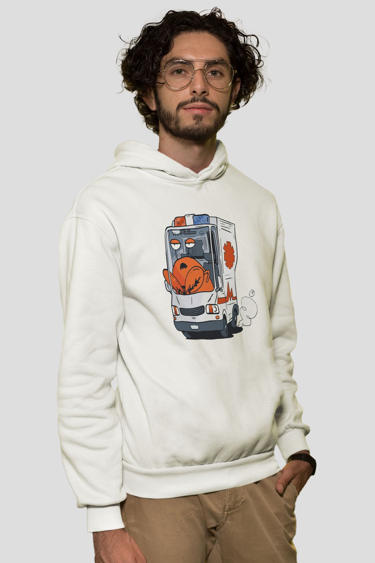 Ambulans şoförü Beyaz Unisex Kapüşonlu Sweatshirt