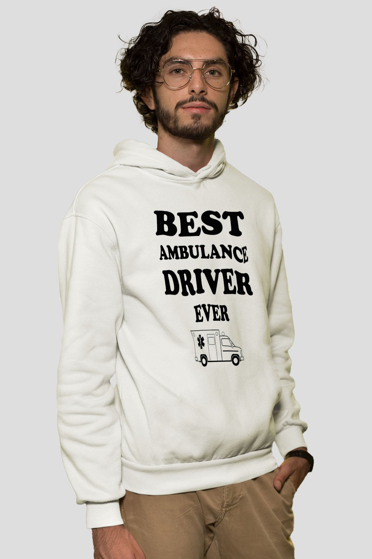 Ambulans şoförü Beyaz Unisex Kapüşonlu Sweatshirt