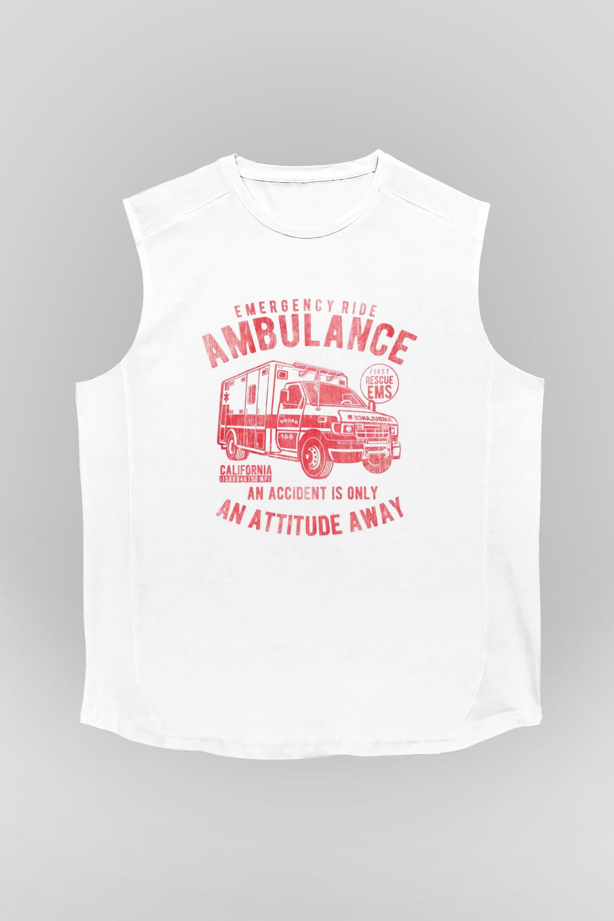 Ambulans şoförü Beyaz Unisex Kolsuz Tişört
