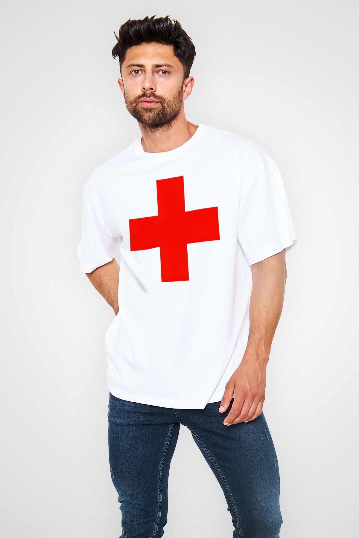 Ambulans şoförü Beyaz Unisex Oversize Tişört T-Shirt