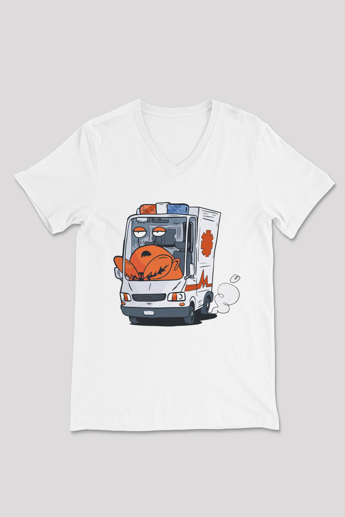 Ambulans şoförü Beyaz Unisex V Yaka Tişört