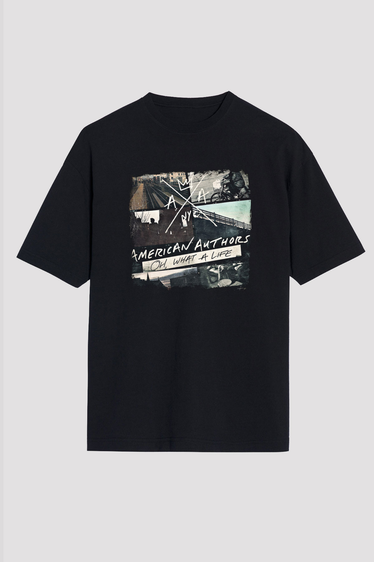 American Authors Baskılı Unisex Siyah Oversize Tişört