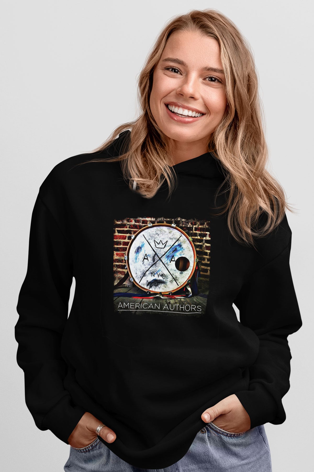 American Authors Baskılı Unisex Siyah Hoodie