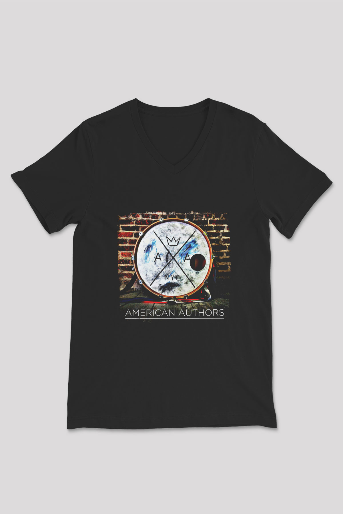 American Authors Baskılı Unisex Siyah V Yaka Tişört